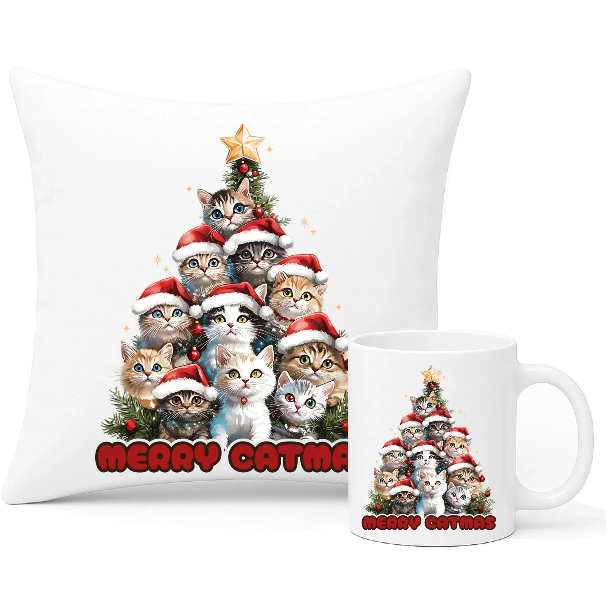 Zestaw poduszka i kubek świąteczny - Kocia choinka Merry Catmas BN20 - StoryCups.pl