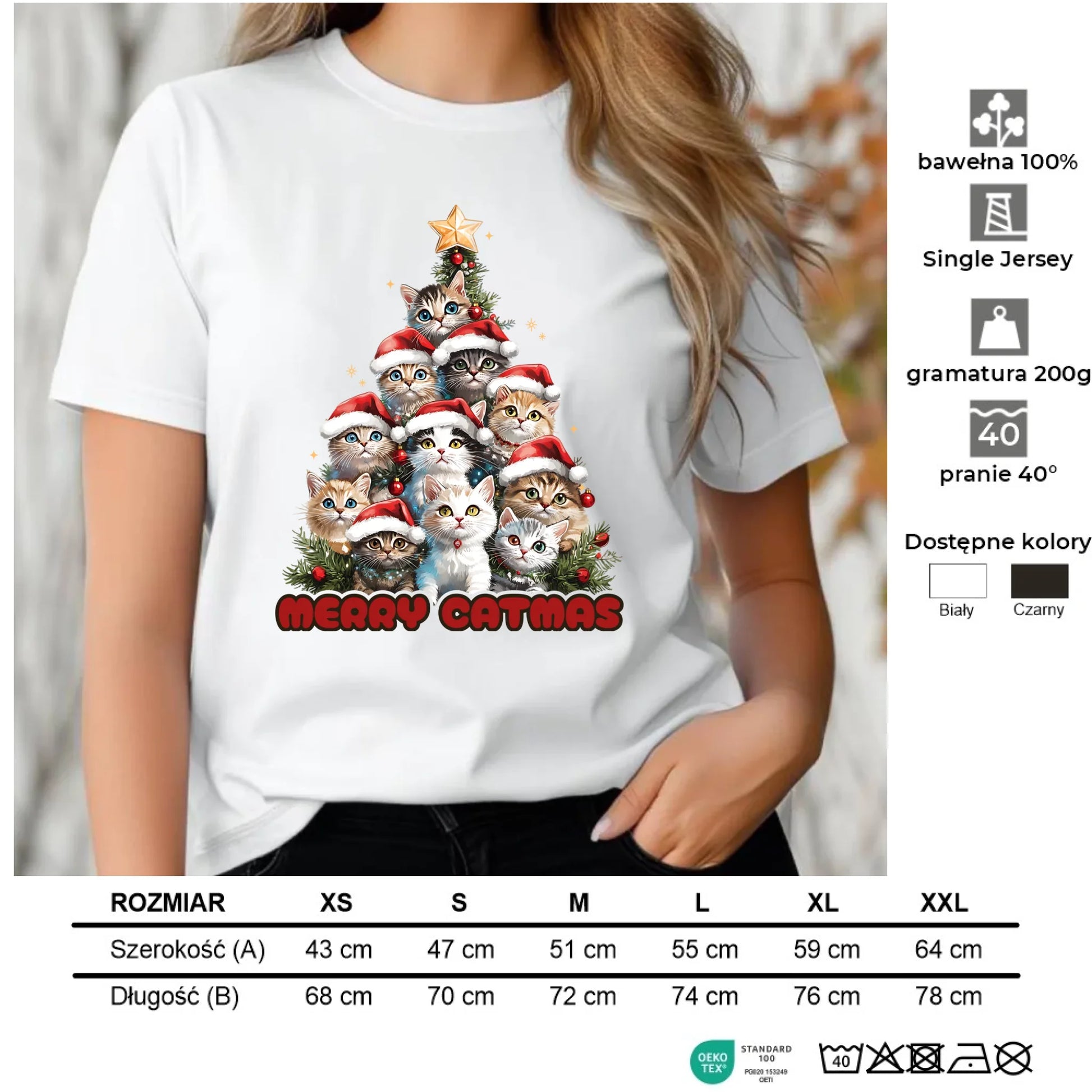 Koszulka damska świąteczna - Kocia choinka Merry Catmas BN20 - StoryCups.pl
