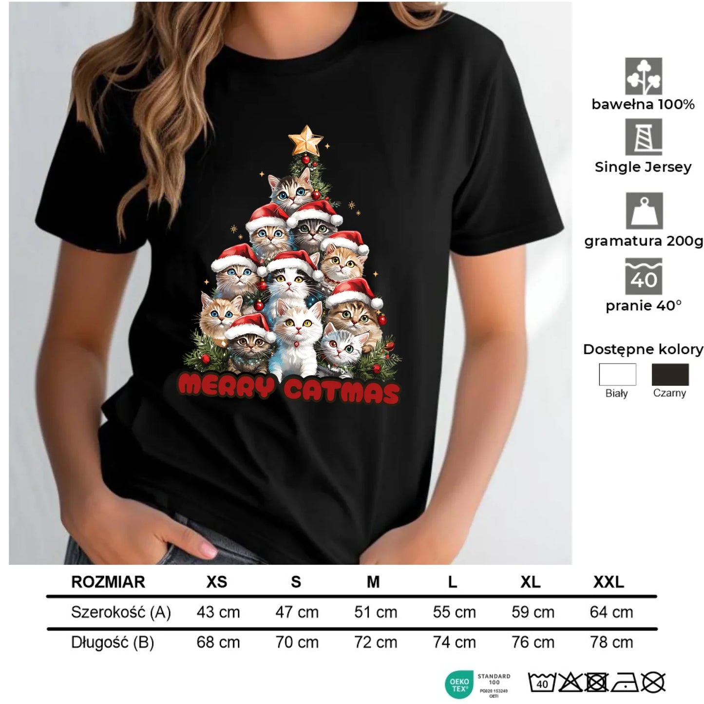 Koszulka damska świąteczna - Kocia choinka Merry Catmas BN20 - StoryCups.pl
