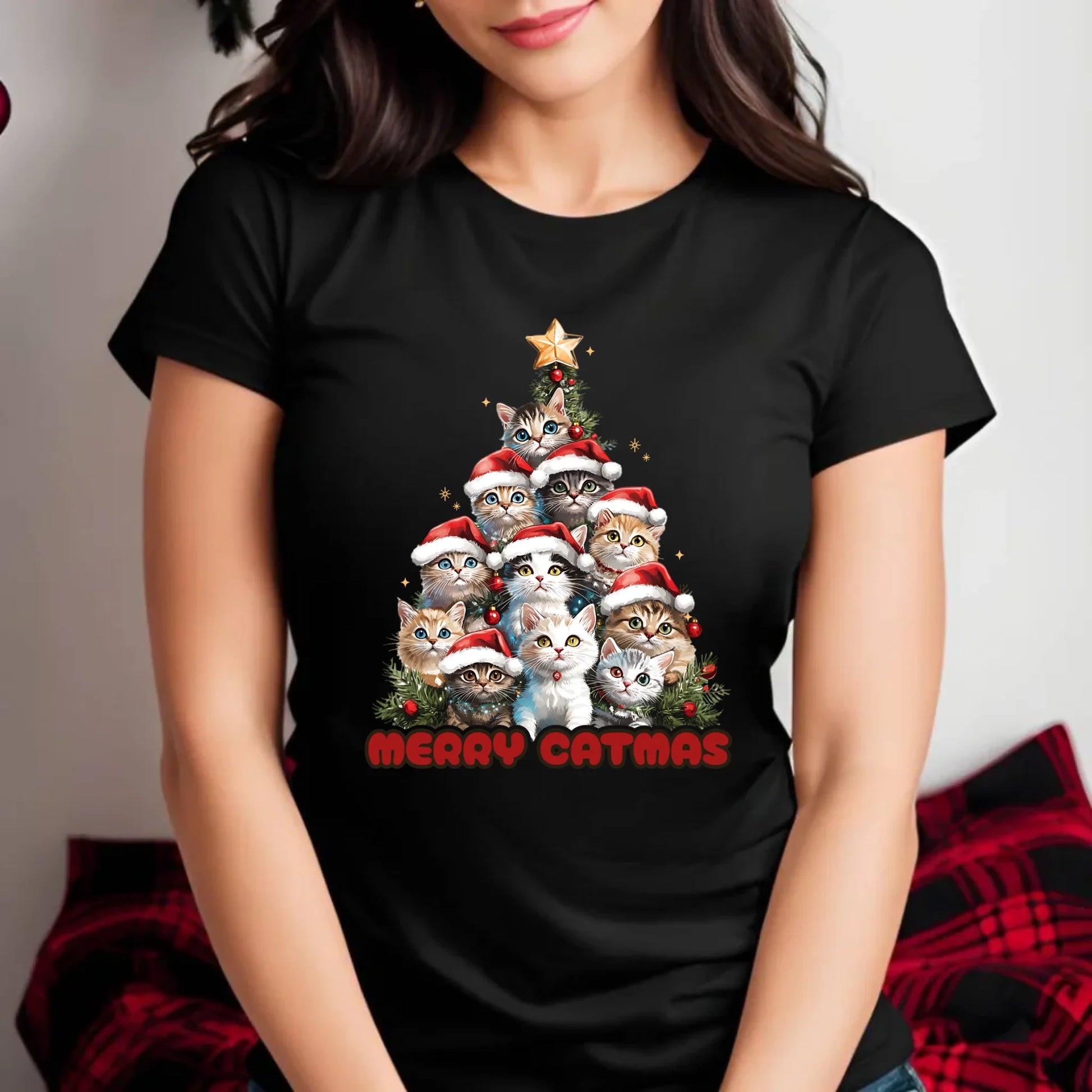 Koszulka damska świąteczna - Kocia choinka Merry Catmas BN20 - StoryCups.pl