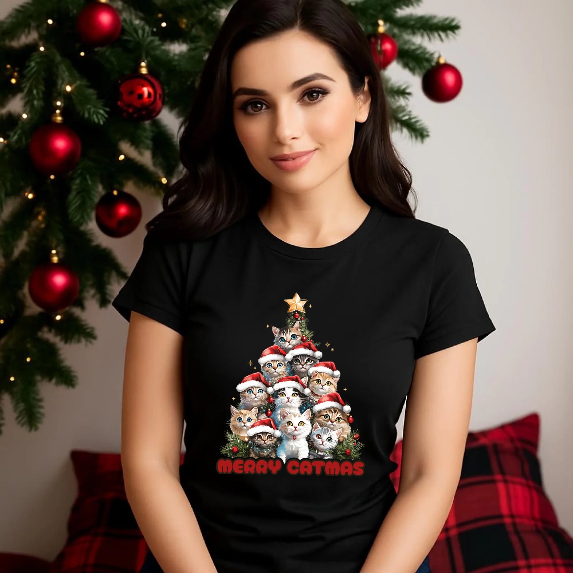 Koszulka damska świąteczna - Kocia choinka Merry Catmas BN20 - StoryCups.pl