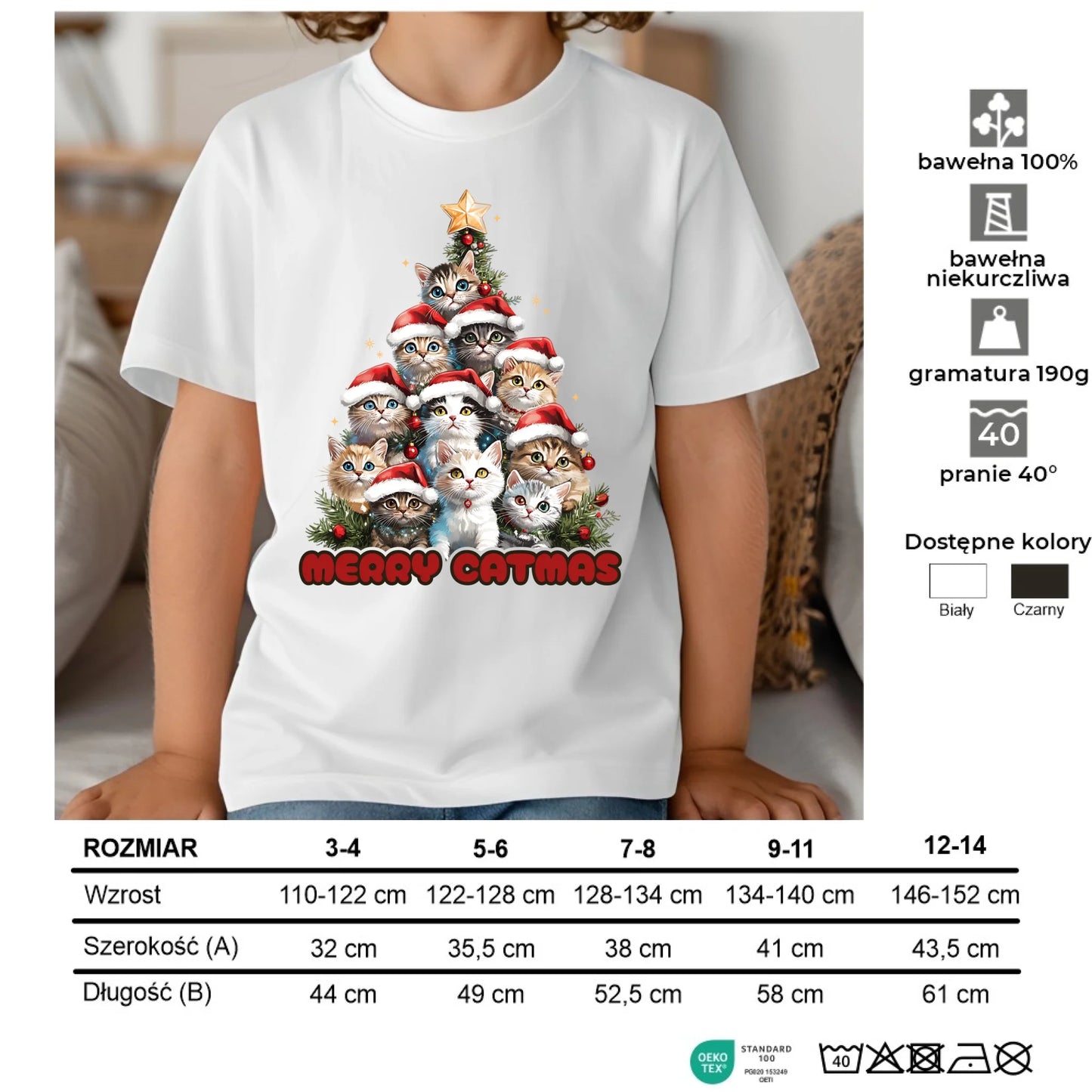 Koszulka dziecięca świąteczna - Kocia choinka Merry Catmas BN20 - StoryCups.pl