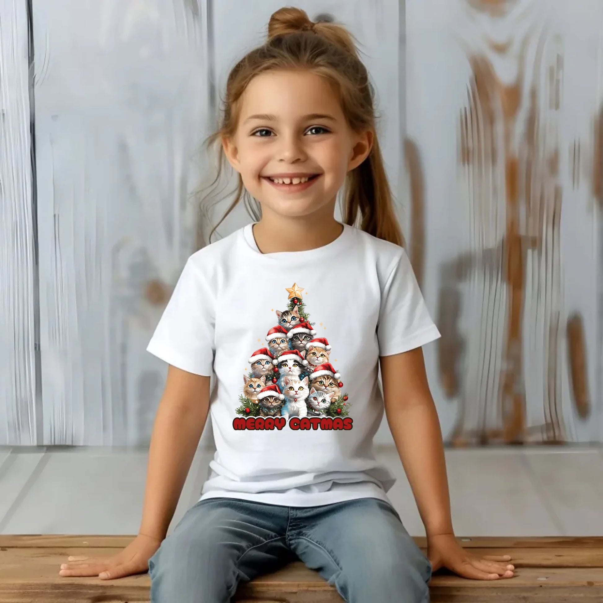 Koszulka dziecięca świąteczna - Kocia choinka Merry Catmas BN20 - StoryCups.pl