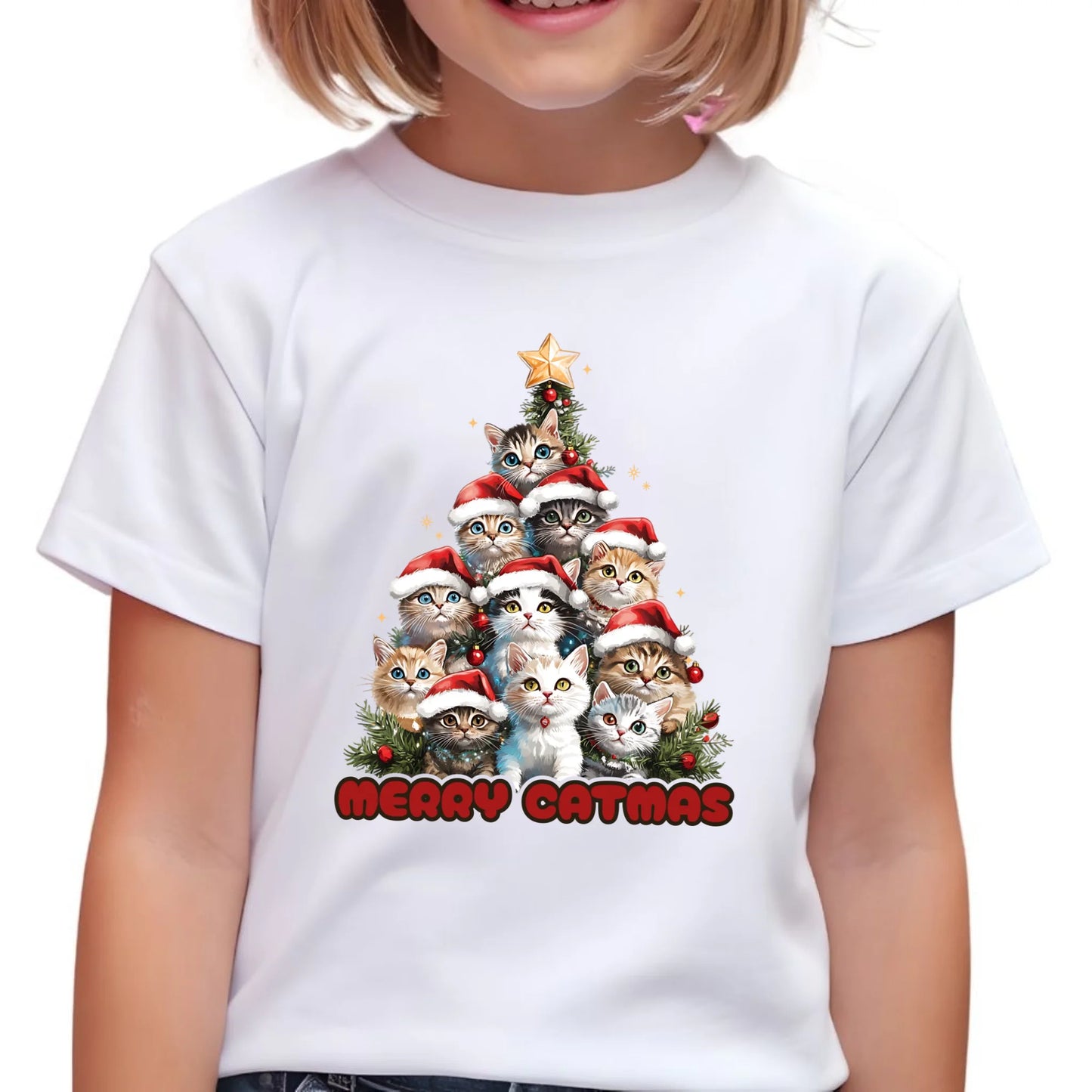 Koszulka dziecięca świąteczna - Kocia choinka Merry Catmas BN20 - StoryCups.pl