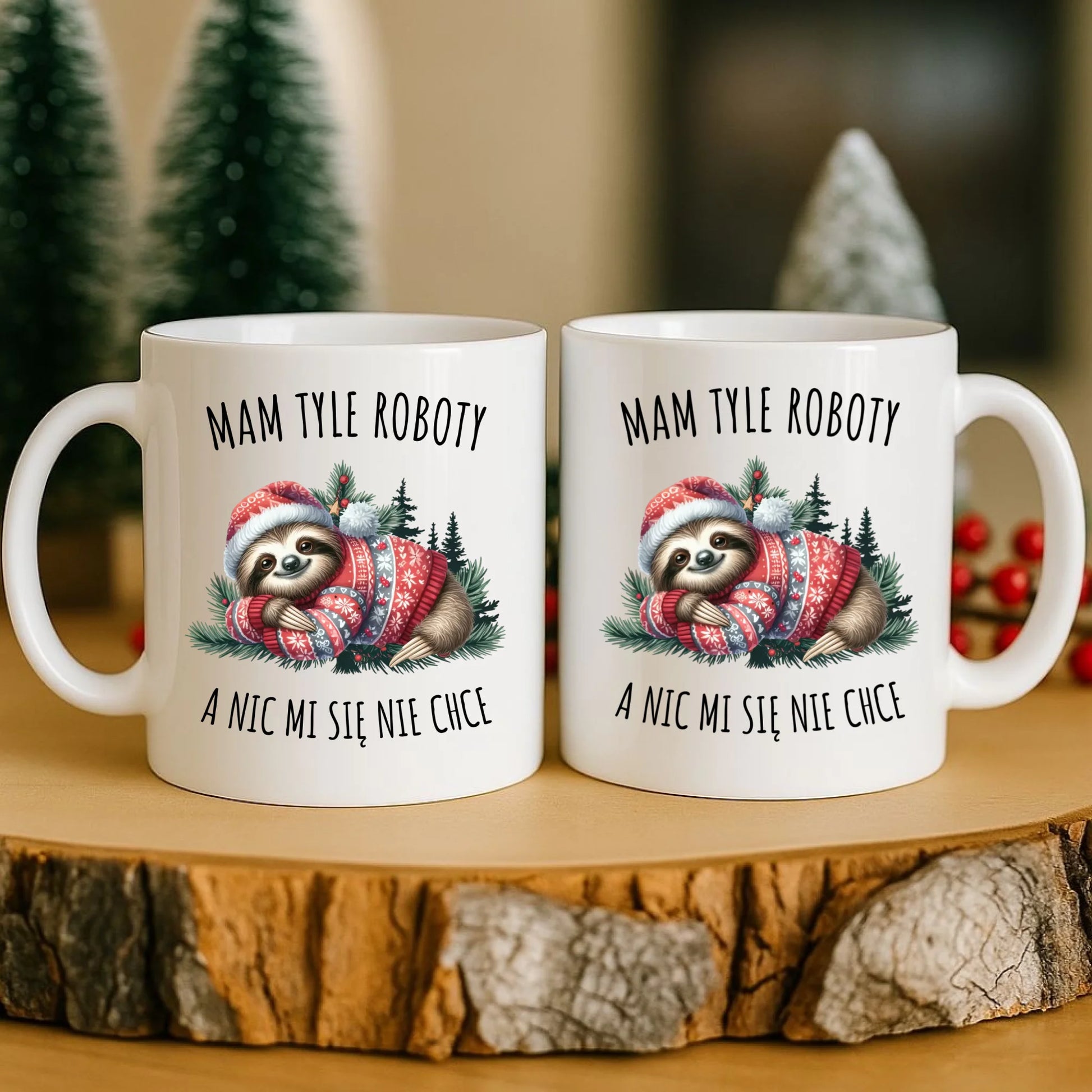 Kubek świąteczny - Leniwiec Mam tyle roboty, a nic mi się nie chce BN18 - StoryCups.pl