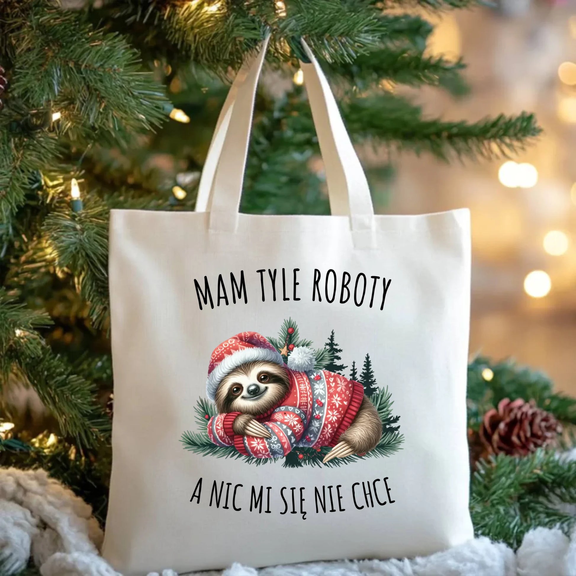 Torba świąteczna - Leniwiec Mam tyle roboty, a nic mi się nie chce BN18 - StoryCups.pl