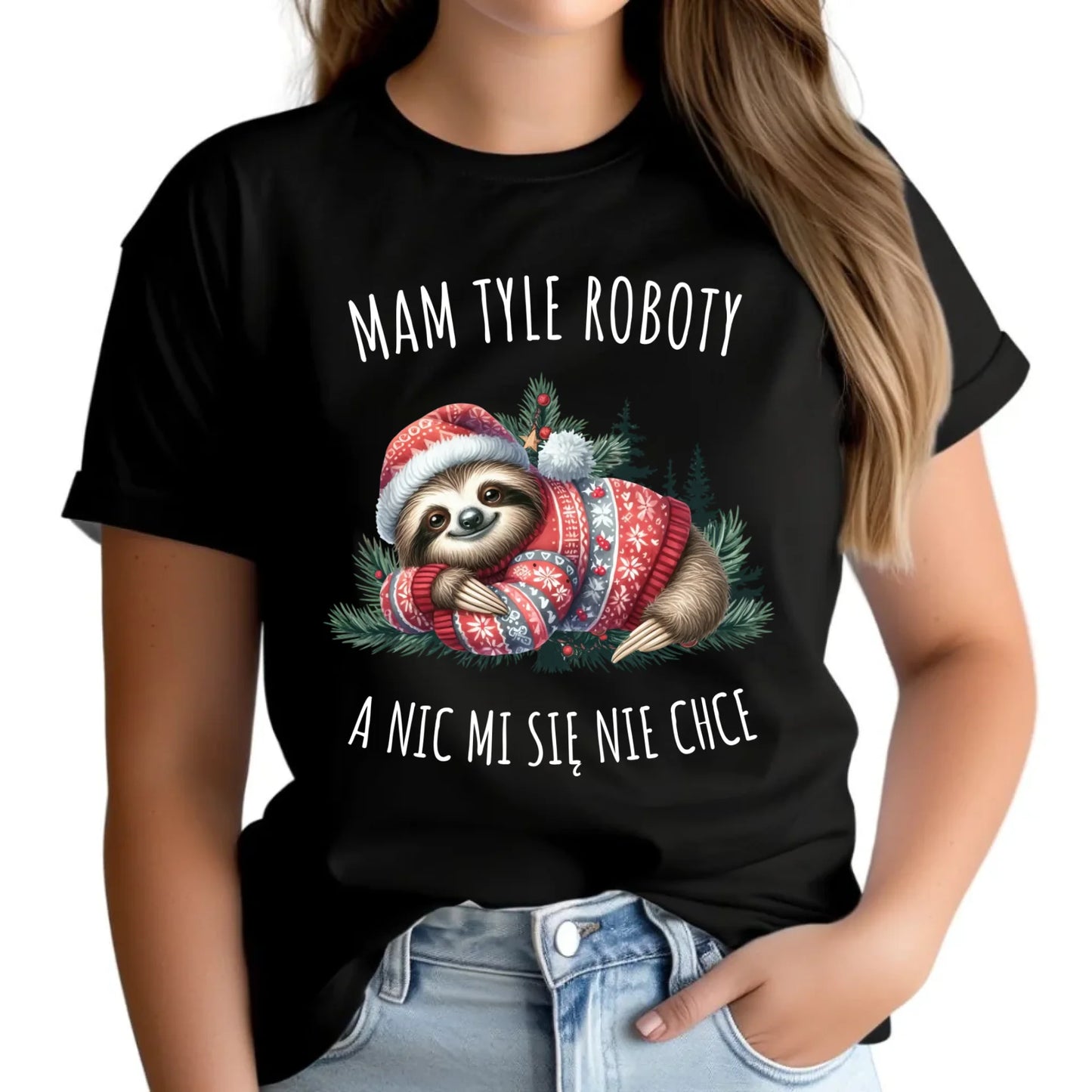 Koszulka damska świąteczna - Leniwiec Mam tyle roboty, a nic mi się nie chce BN18 - StoryCups.pl