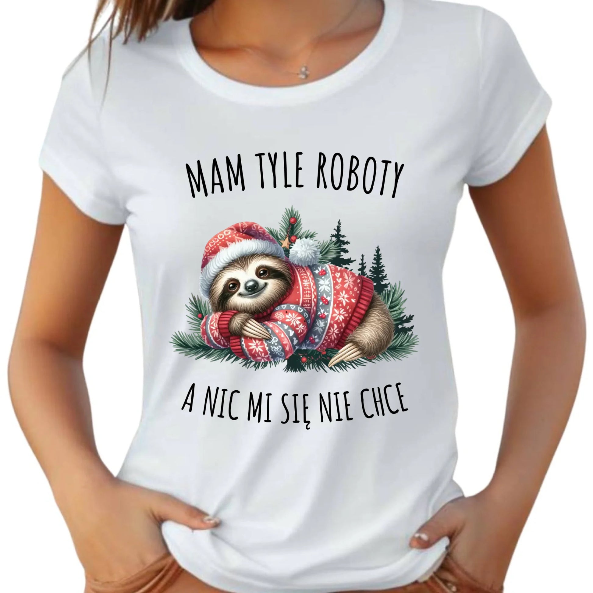 Koszulka damska świąteczna - Leniwiec Mam tyle roboty, a nic mi się nie chce BN18 - StoryCups.pl