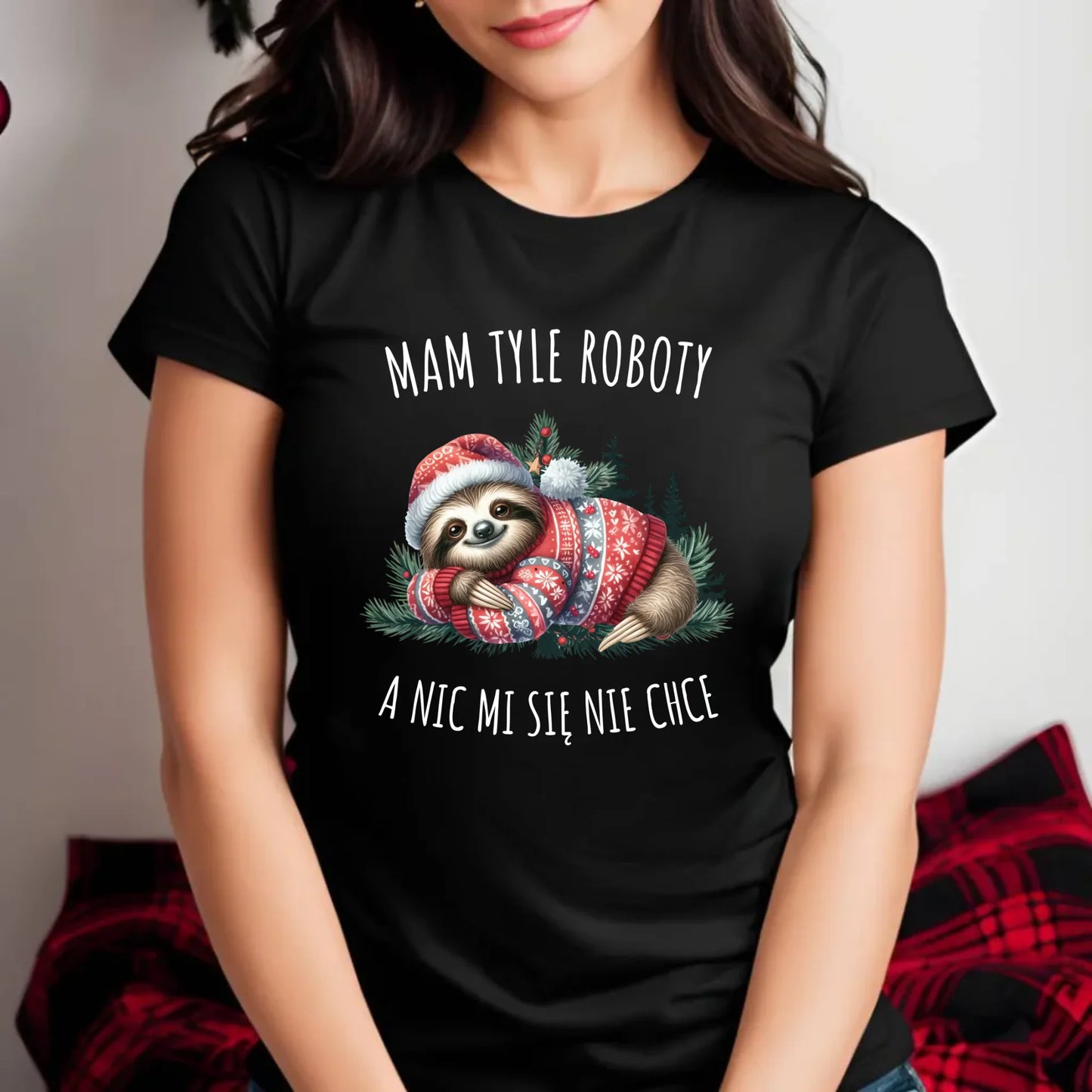 Koszulka damska świąteczna - Leniwiec Mam tyle roboty, a nic mi się nie chce BN18 - StoryCups.pl