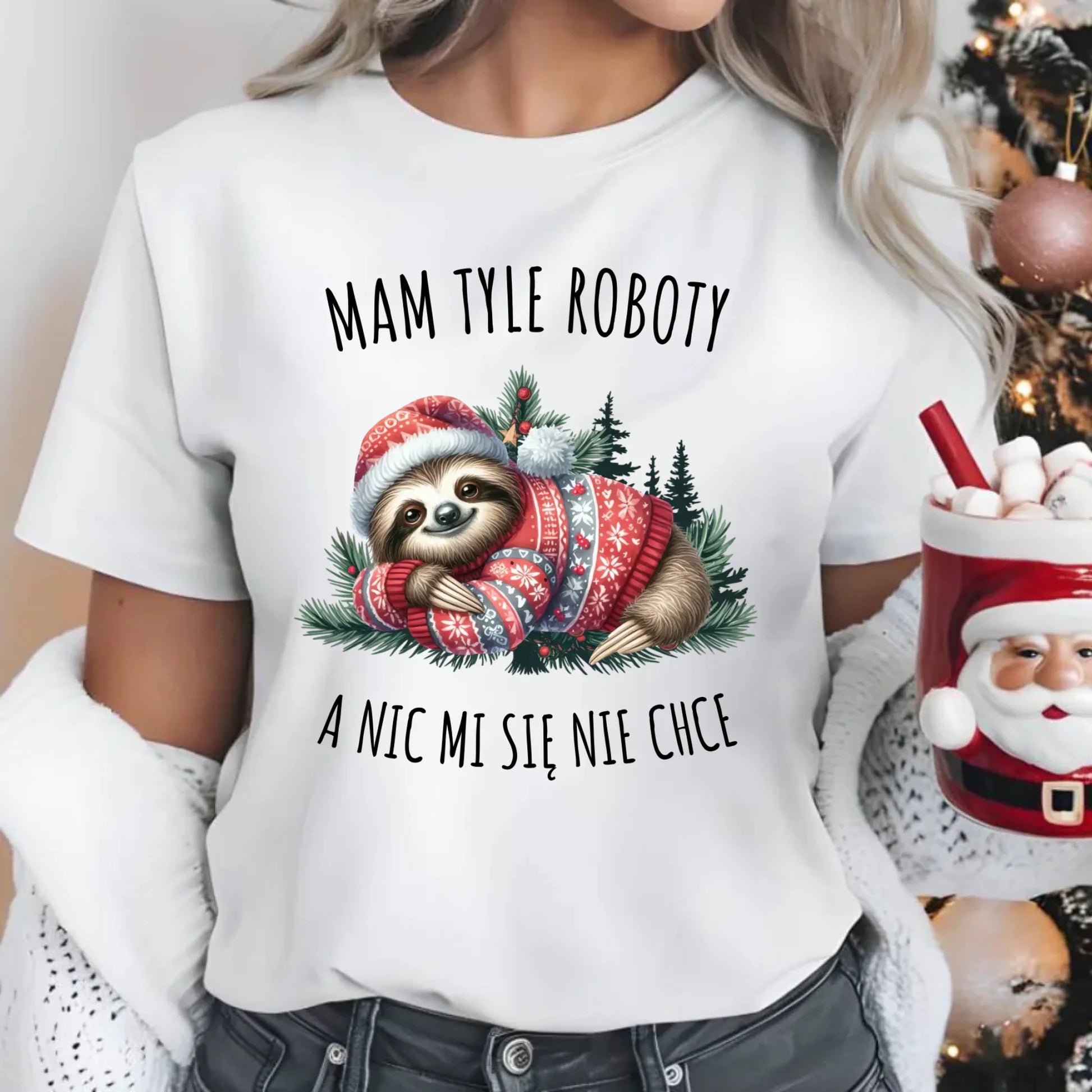 Koszulka damska świąteczna - Leniwiec Mam tyle roboty, a nic mi się nie chce BN18 - StoryCups.pl