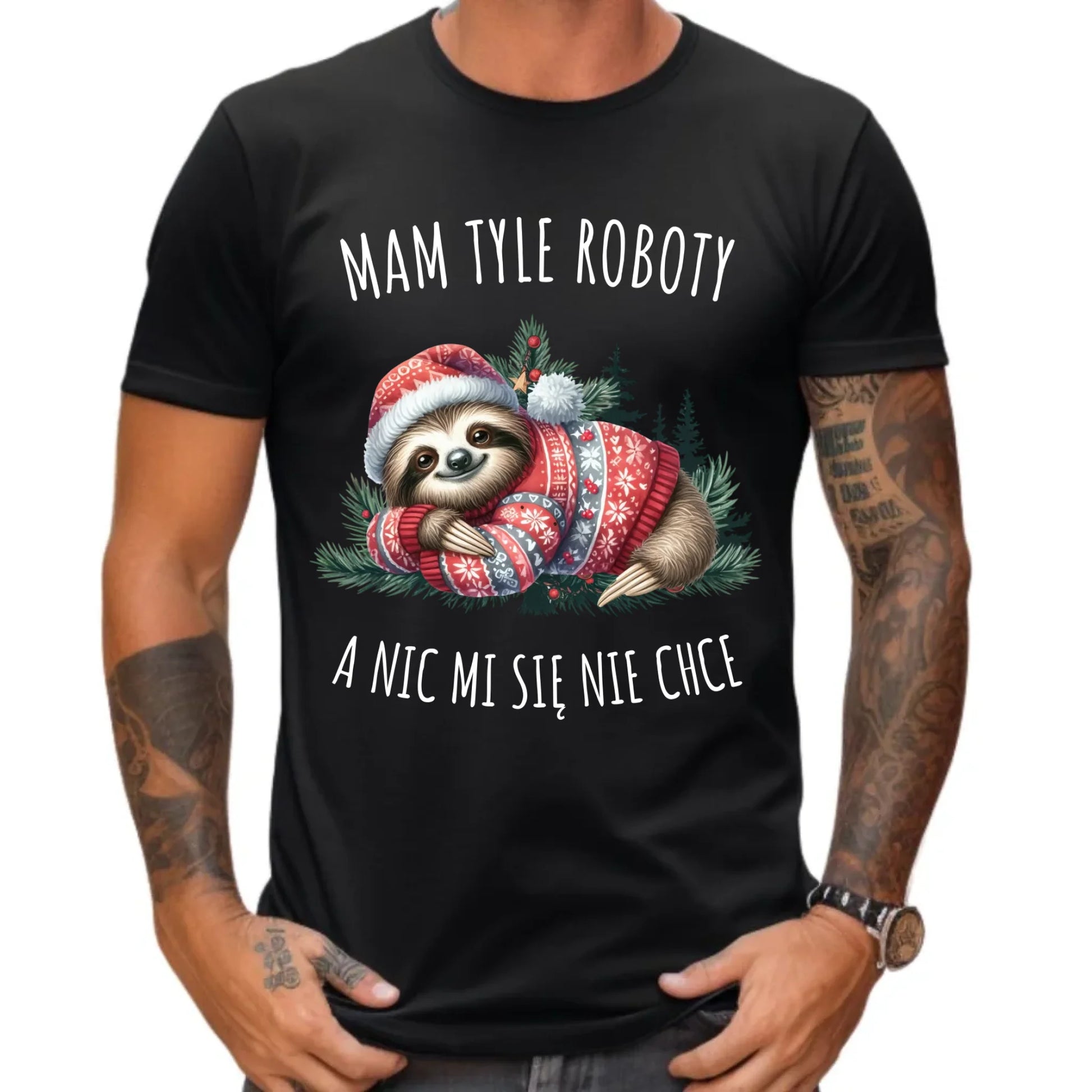 Koszulka męska świąteczna - Leniwiec Mam tyle roboty, a nic mi się nie chce BN18 - StoryCups.pl