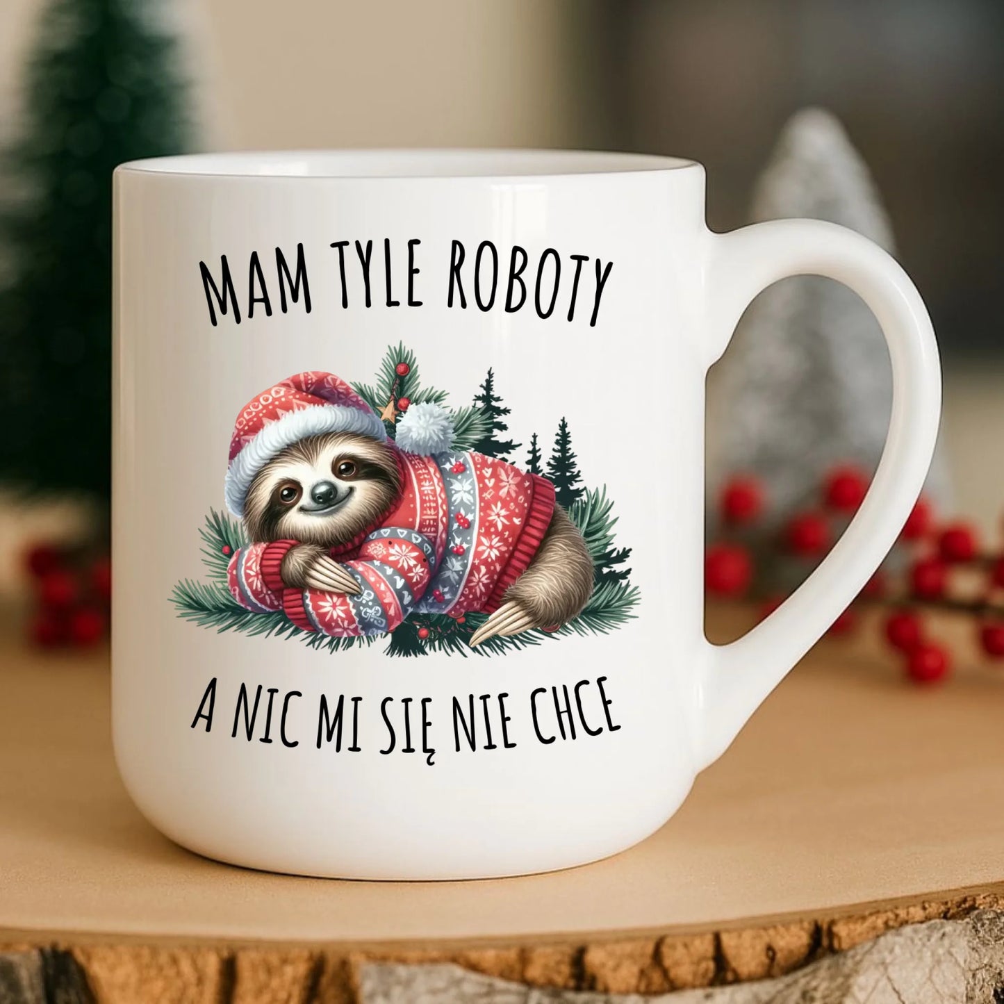 Kubek elegant świąteczny - Leniwiec Mam tyle roboty, a nic mi się nie chce BN18 - StoryCups.pl