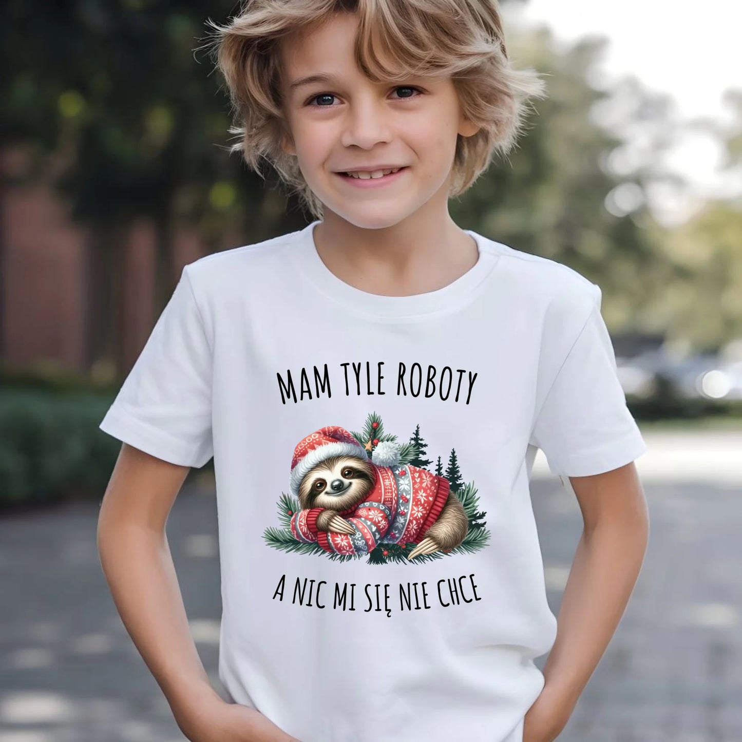 Koszulka dziecięca świąteczna - Leniwiec Mam tyle roboty, a nic mi się nie chce BN18 - StoryCups.pl