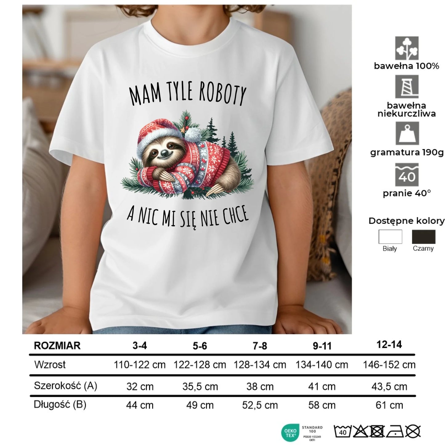 Koszulka dziecięca świąteczna - Leniwiec Mam tyle roboty, a nic mi się nie chce BN18 - StoryCups.pl