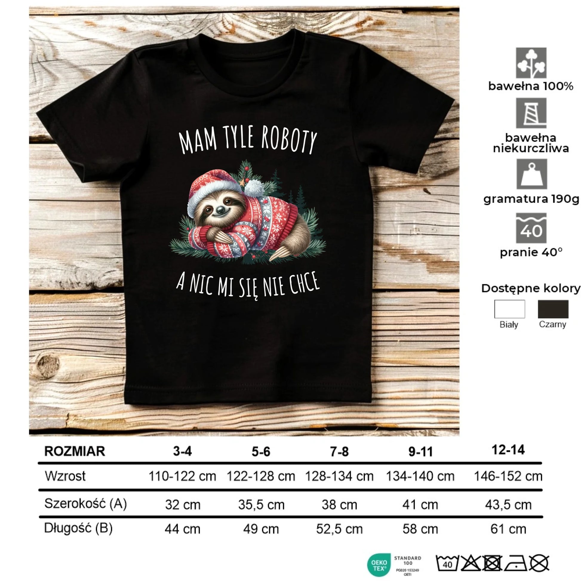 Koszulka dziecięca świąteczna - Leniwiec Mam tyle roboty, a nic mi się nie chce BN18 - StoryCups.pl