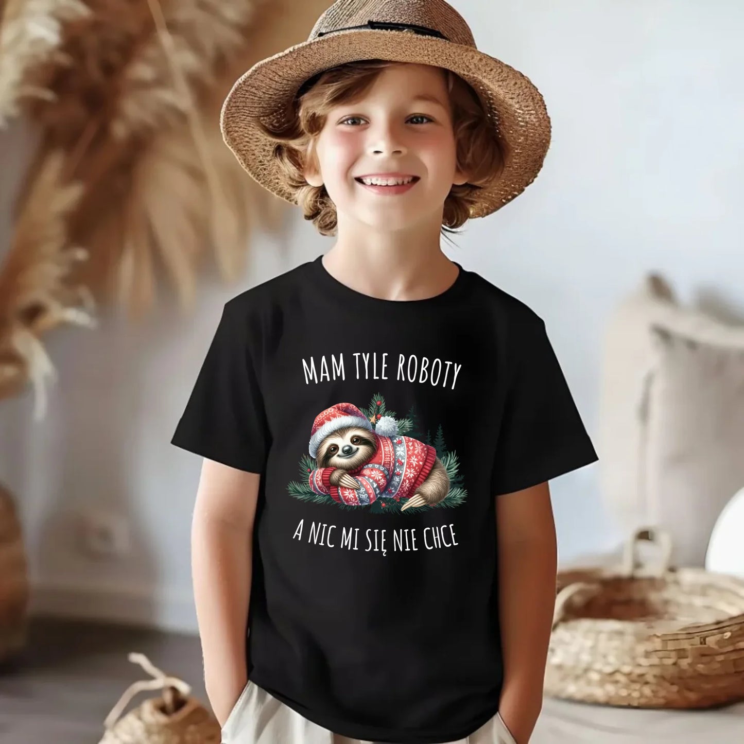 Koszulka dziecięca świąteczna - Leniwiec Mam tyle roboty, a nic mi się nie chce BN18 - StoryCups.pl