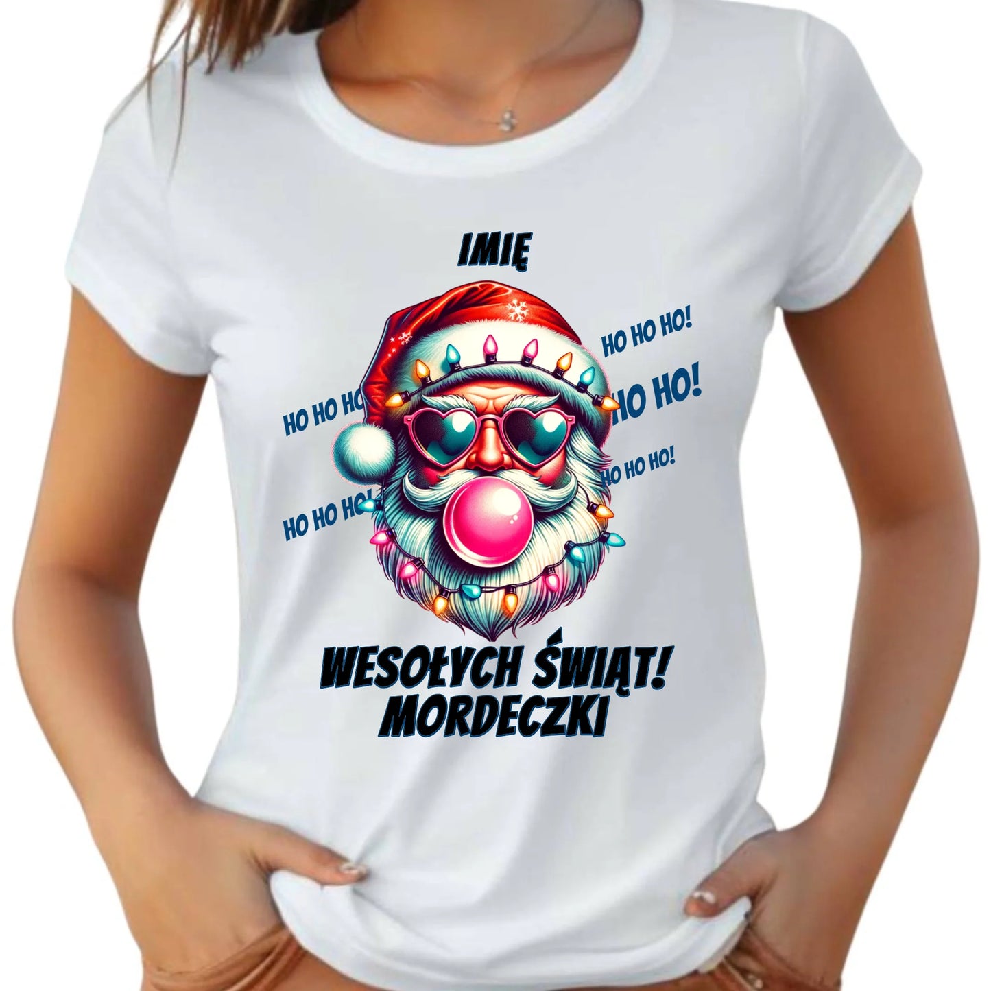 Koszulka damska świąteczna - Mikołaj Wesołych Świąt Mordeczki - personalizowana BN17 - StoryCups.pl