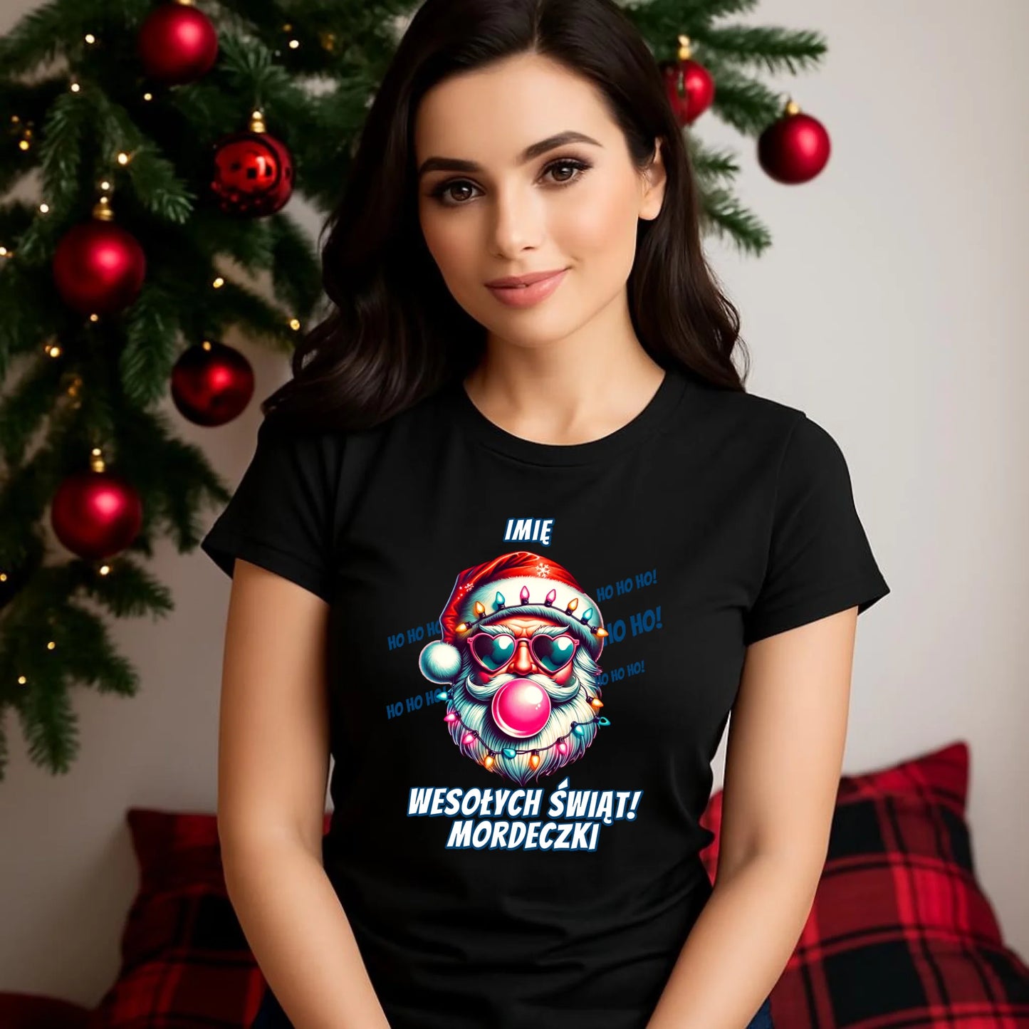 Koszulka damska świąteczna - Mikołaj Wesołych Świąt Mordeczki - personalizowana BN17 - StoryCups.pl
