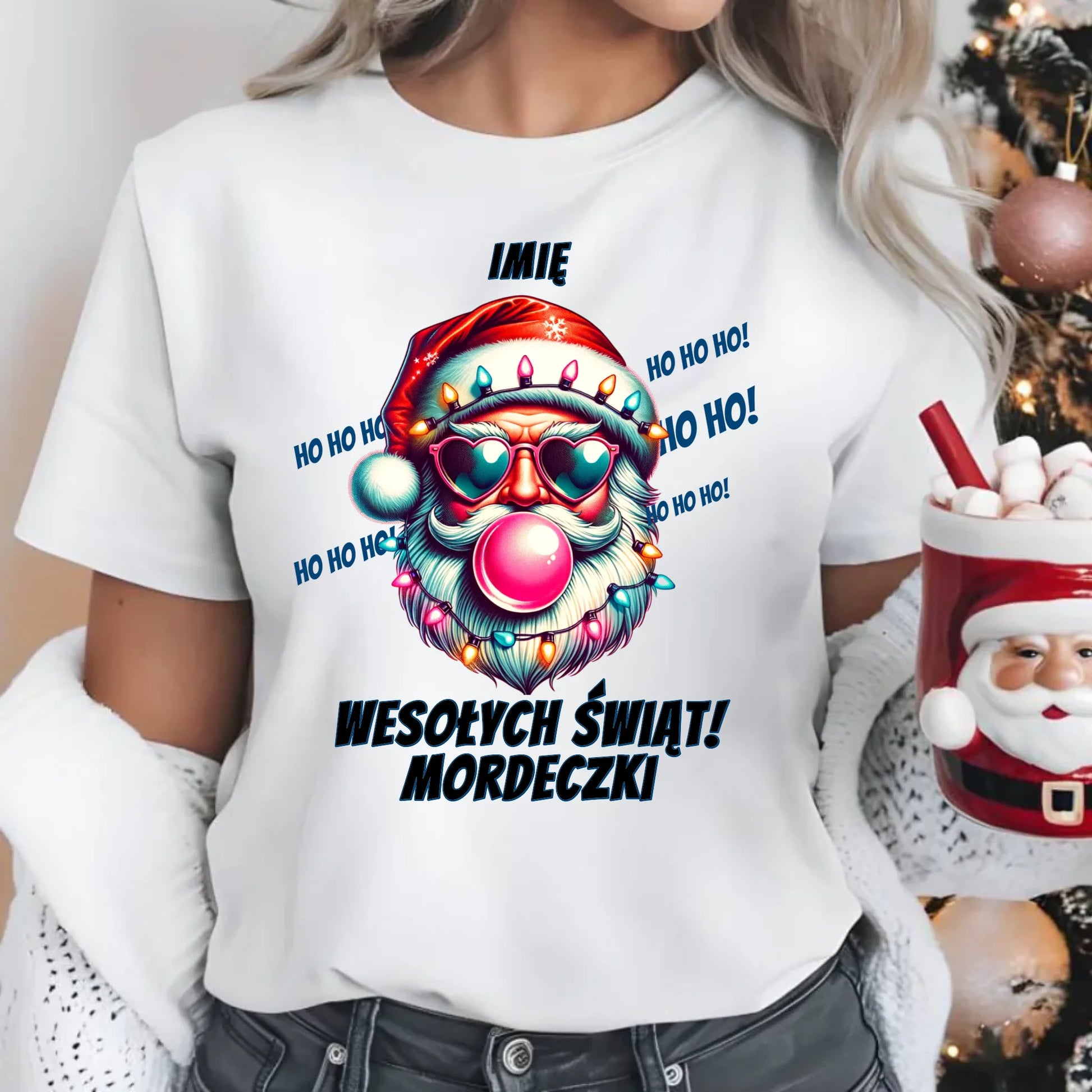 Koszulka damska świąteczna - Mikołaj Wesołych Świąt Mordeczki - personalizowana BN17 - StoryCups.pl