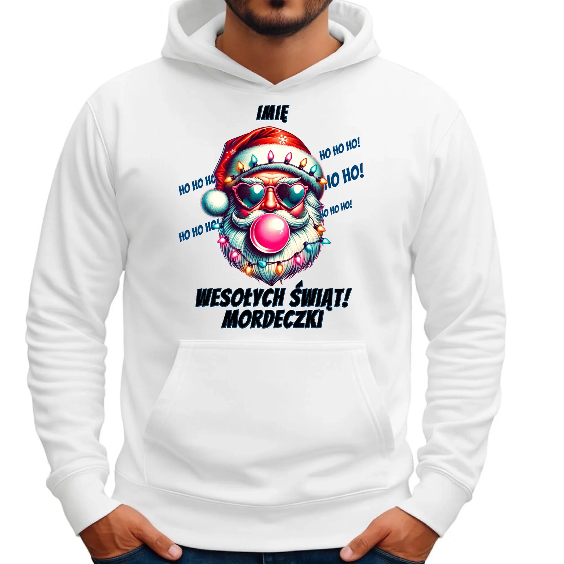 Bluza męska z kapturem świąteczna - Mikołaj Wesołych Świąt Mordeczki - personalizowana BN17 - StoryCups.pl