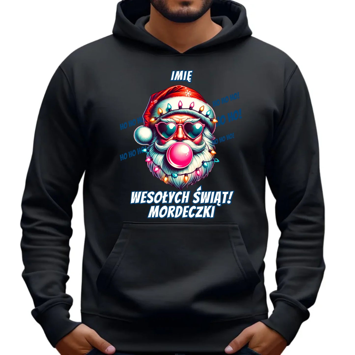 Bluza męska z kapturem świąteczna - Mikołaj Wesołych Świąt Mordeczki - personalizowana BN17 - StoryCups.pl