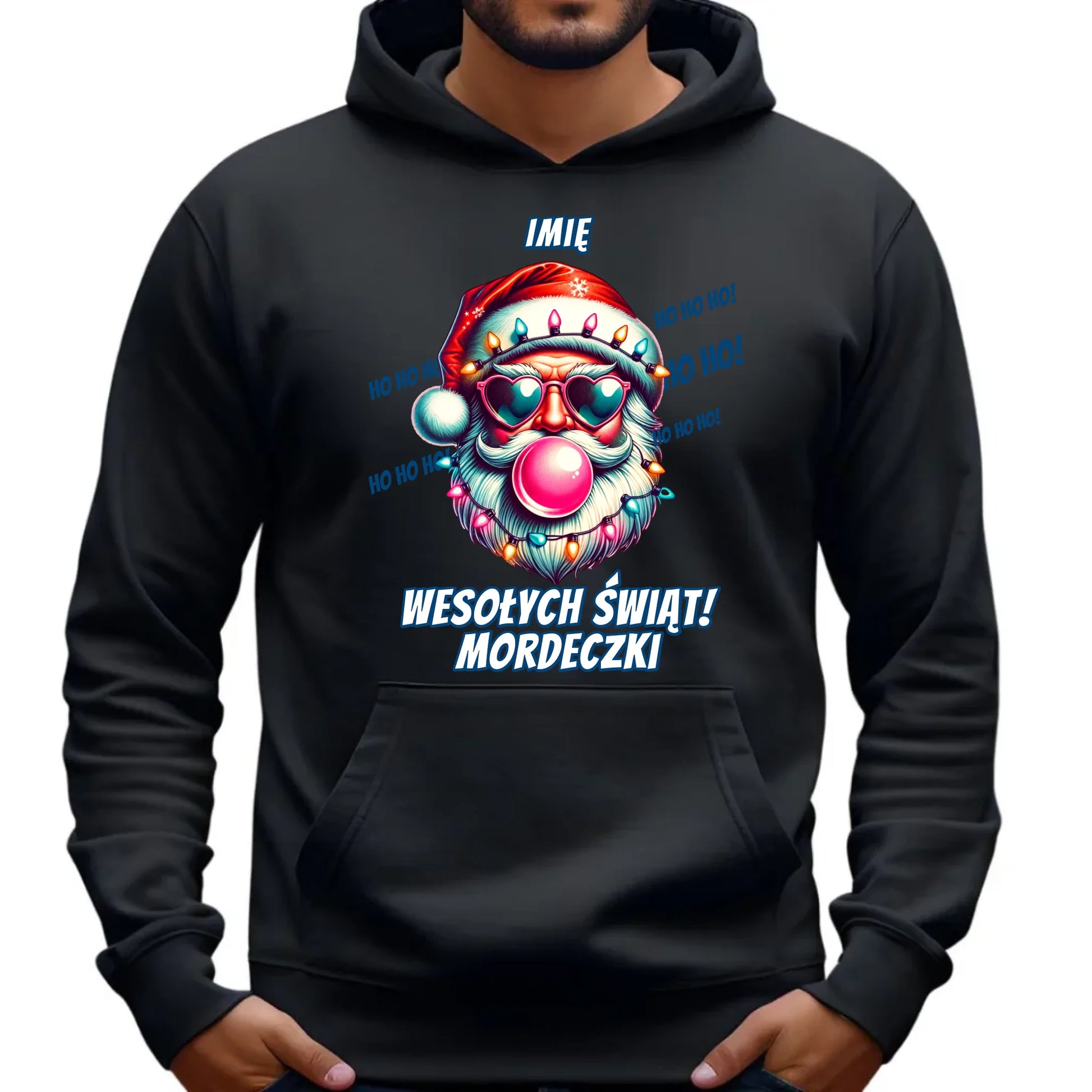Bluza męska z kapturem świąteczna - Mikołaj Wesołych Świąt Mordeczki - personalizowana BN17 - StoryCups.pl