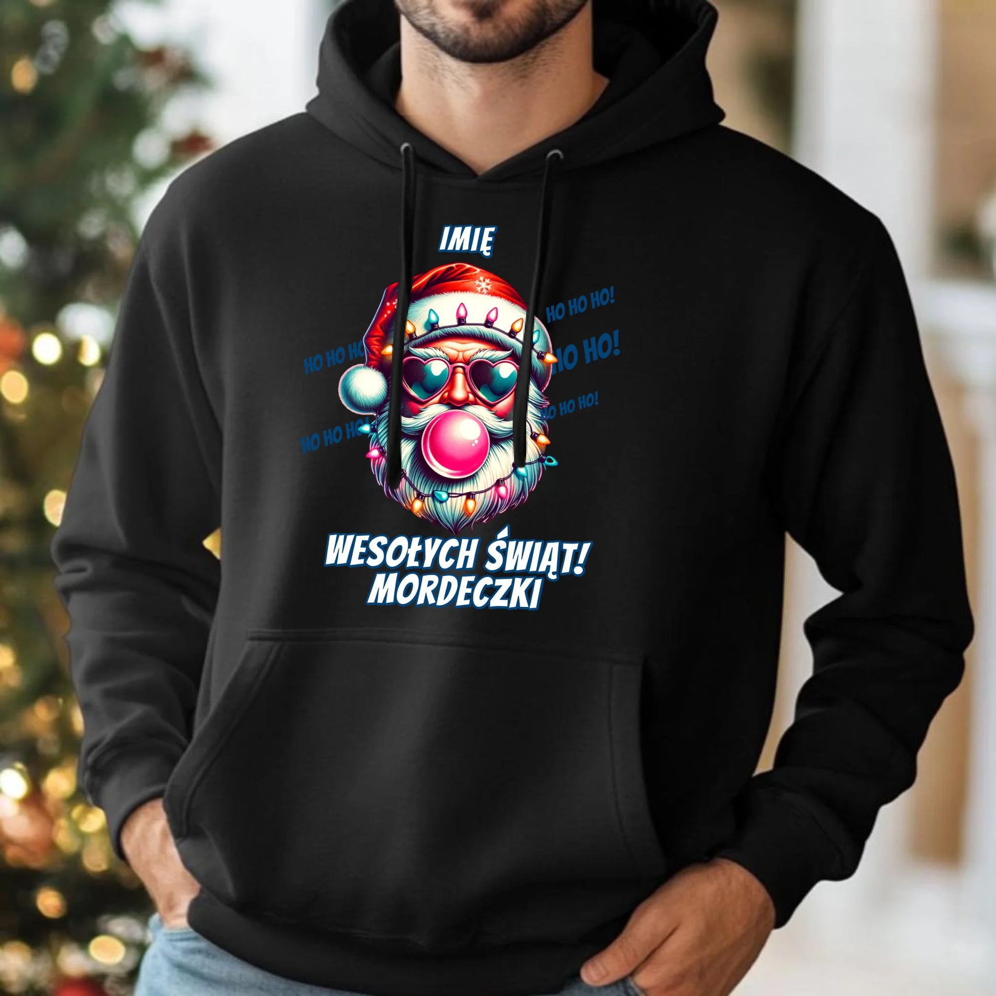 Bluza męska z kapturem świąteczna - Mikołaj Wesołych Świąt Mordeczki - personalizowana BN17 - StoryCups.pl