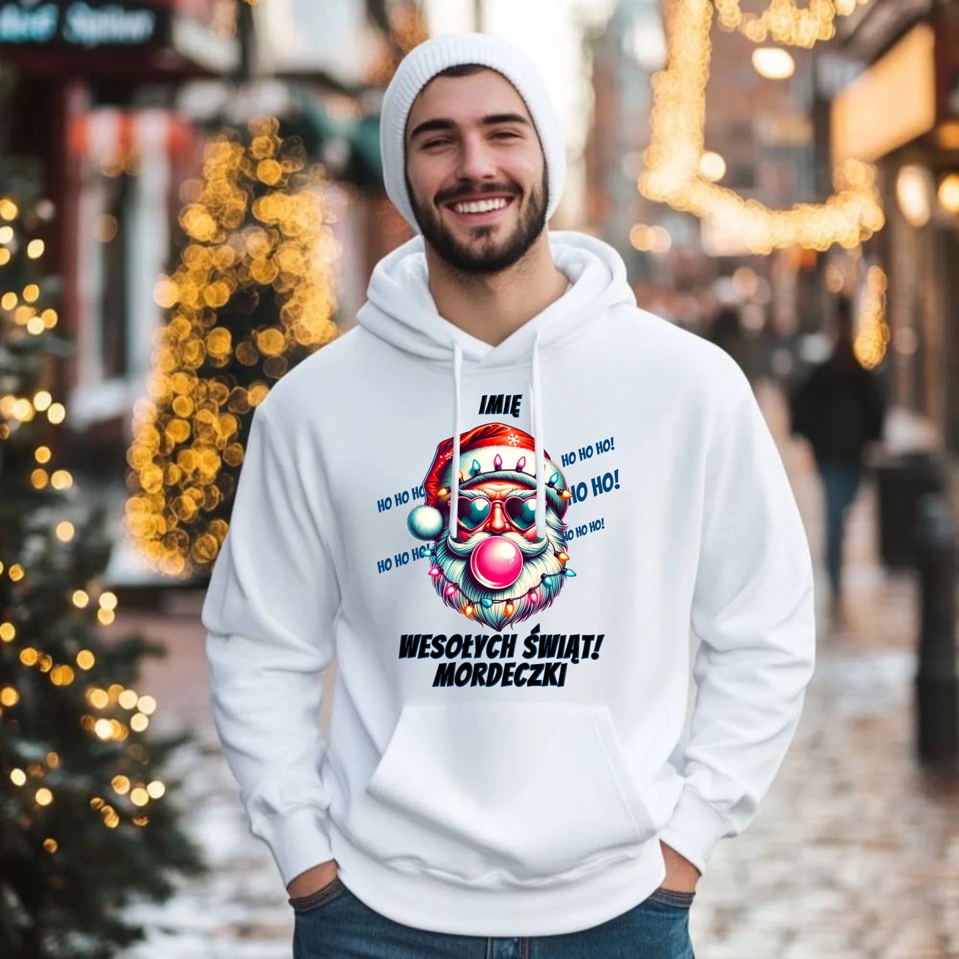 Bluza męska z kapturem świąteczna - Mikołaj Wesołych Świąt Mordeczki - personalizowana BN17 - StoryCups.pl