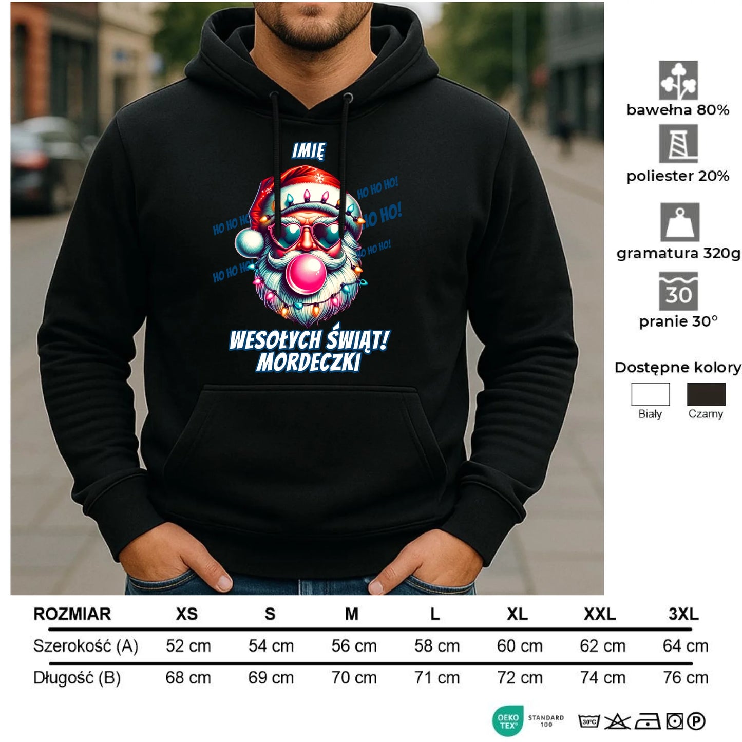 Bluza męska z kapturem świąteczna - Mikołaj Wesołych Świąt Mordeczki - personalizowana BN17 - StoryCups.pl