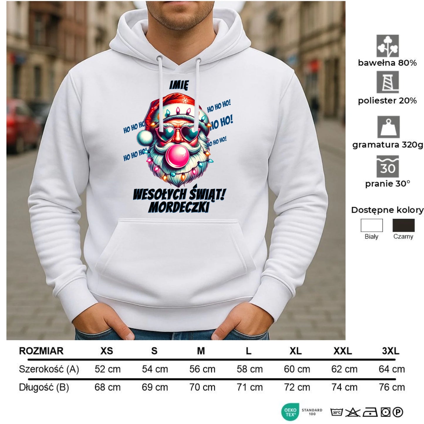 Bluza męska z kapturem świąteczna - Mikołaj Wesołych Świąt Mordeczki - personalizowana BN17 - StoryCups.pl