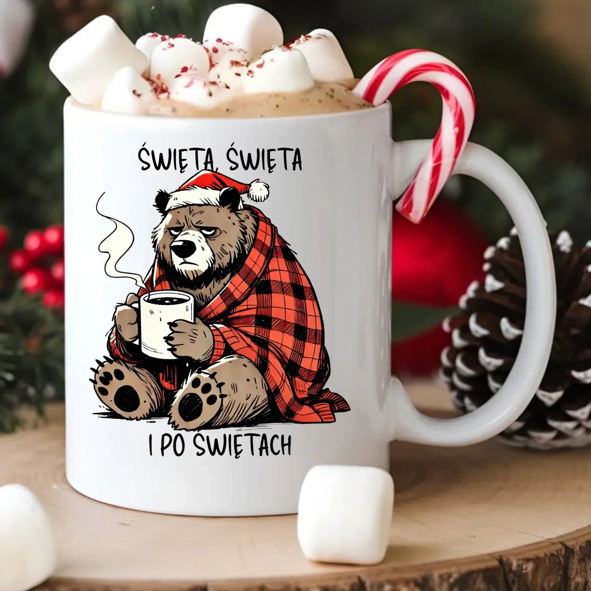 Kubek świąteczny - Miś Święta, święta i po świętach BN16 - StoryCups.pl
