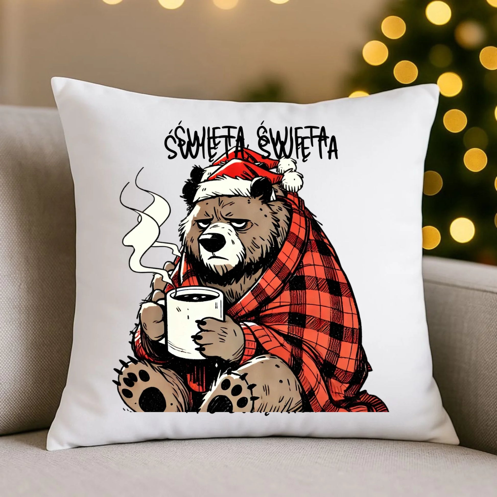Poduszka świąteczna - Miś Święta, święta i po świętach BN16 - StoryCups.pl