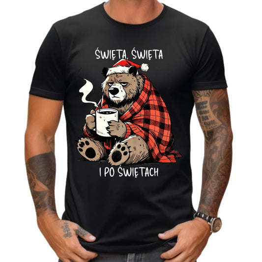 Koszulka męska świąteczna - Miś Święta, święta i po świętach BN16 - StoryCups.pl