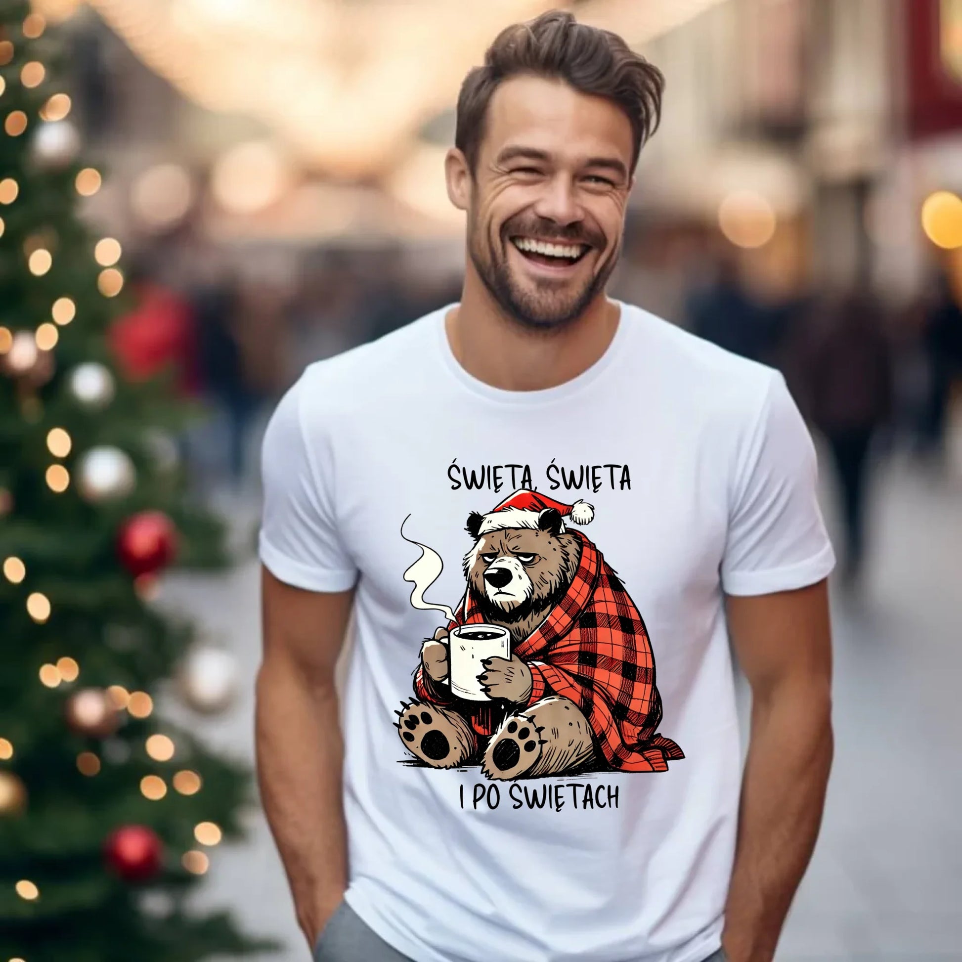 Koszulka męska świąteczna - Miś Święta, święta i po świętach BN16 - StoryCups.pl