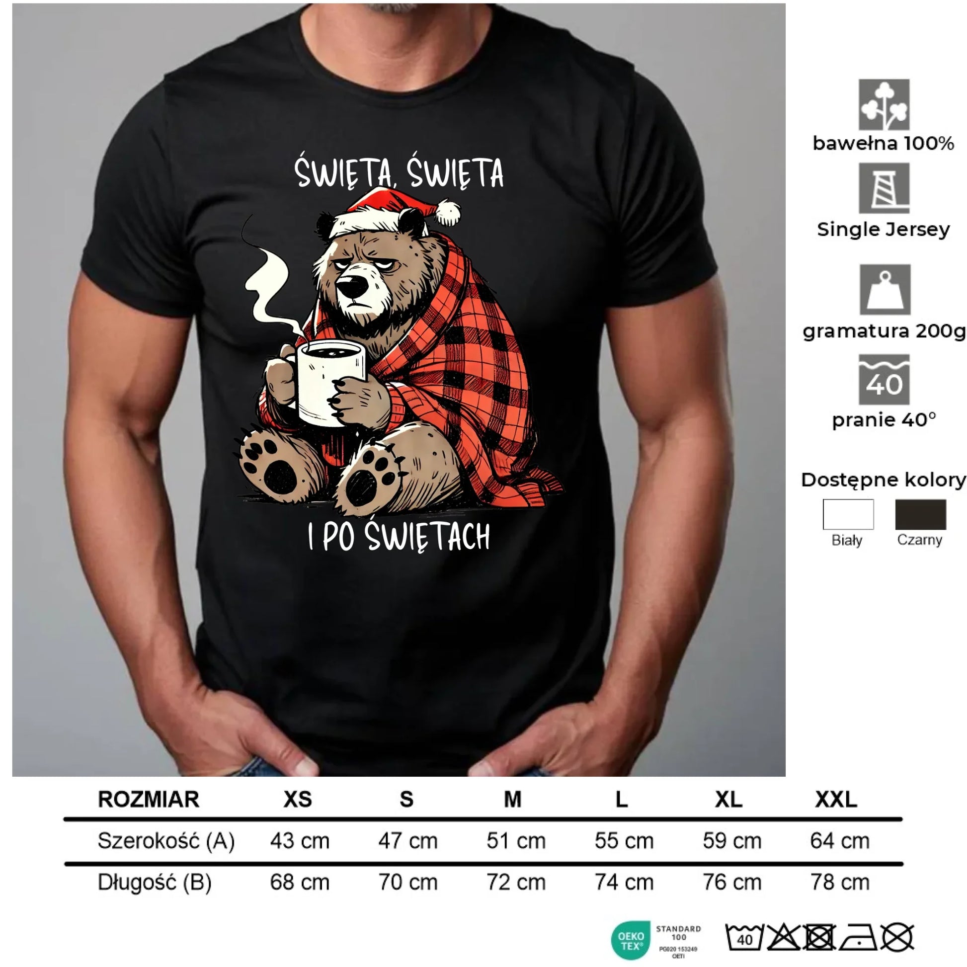 Koszulka męska świąteczna - Miś Święta, święta i po świętach BN16 - StoryCups.pl