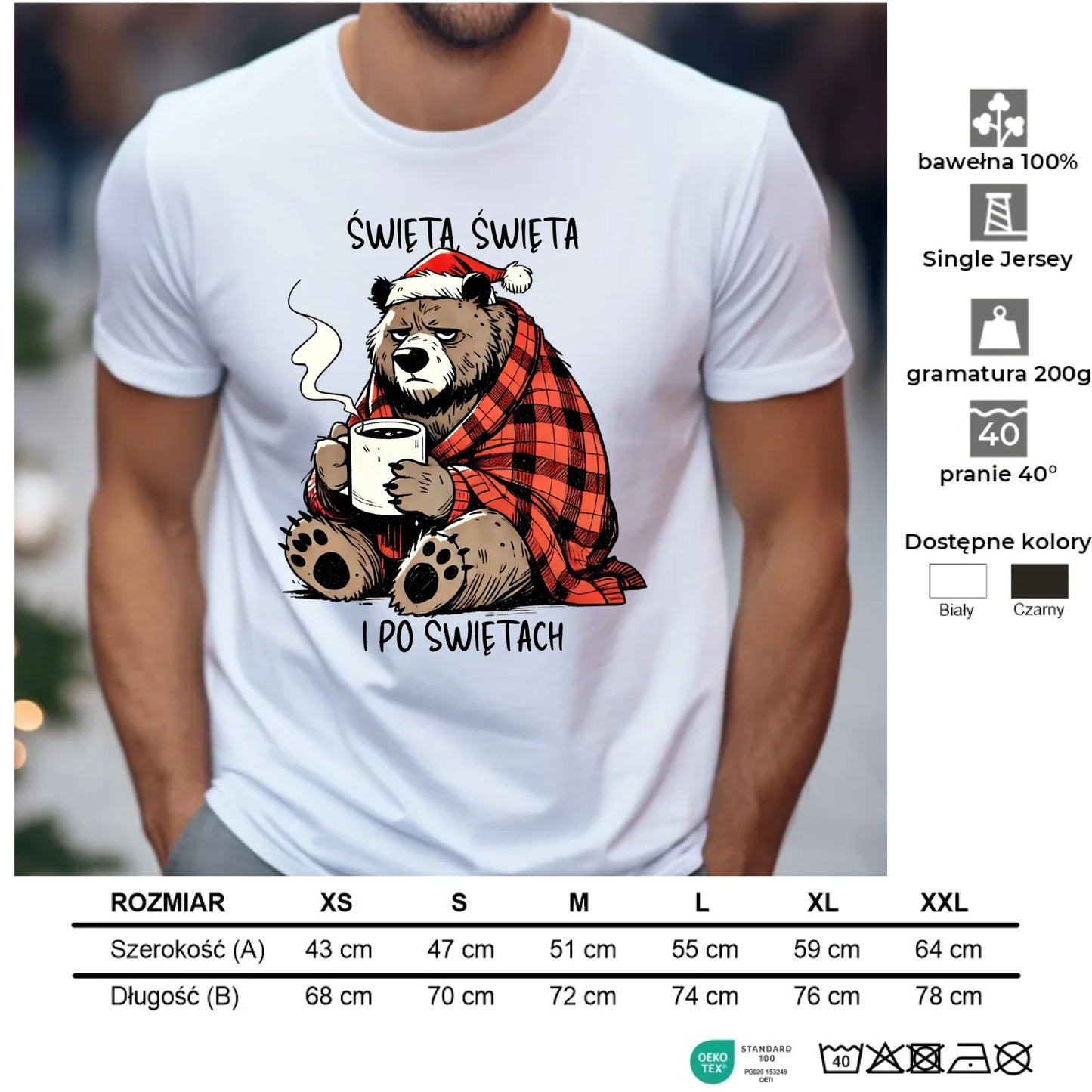 Koszulka męska świąteczna - Miś Święta, święta i po świętach BN16 - StoryCups.pl