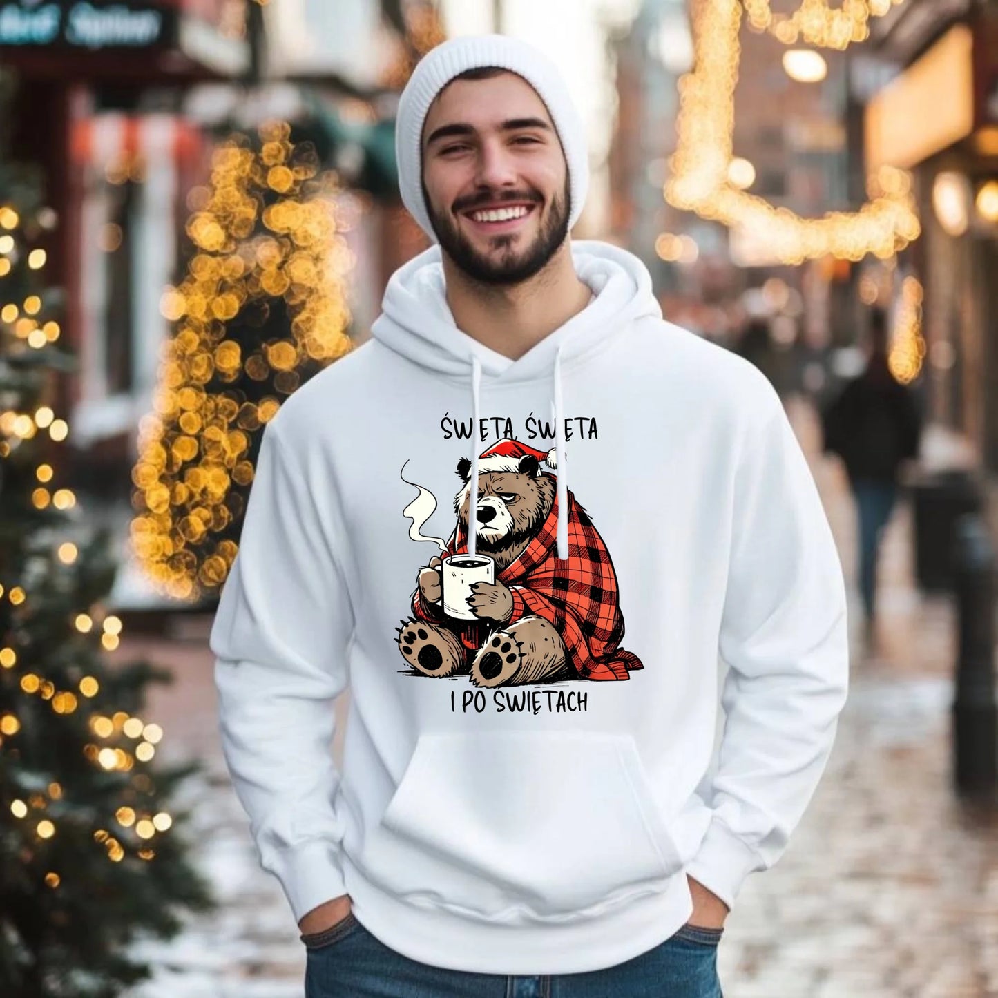 Bluza męska z kapturem świąteczna - Miś Święta, święta i po świętach BN16 - StoryCups.pl