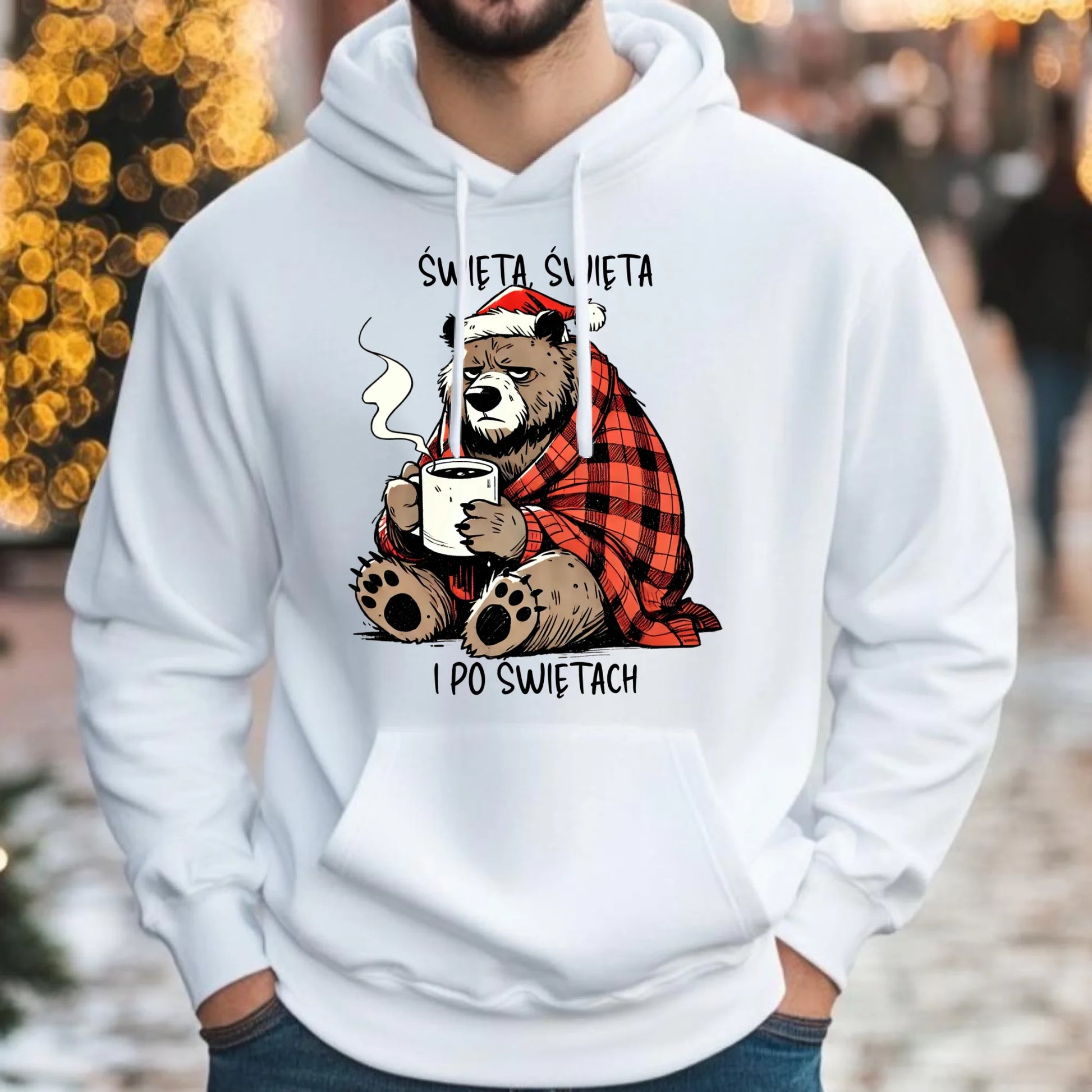 Bluza męska z kapturem świąteczna - Miś Święta, święta i po świętach BN16 - StoryCups.pl