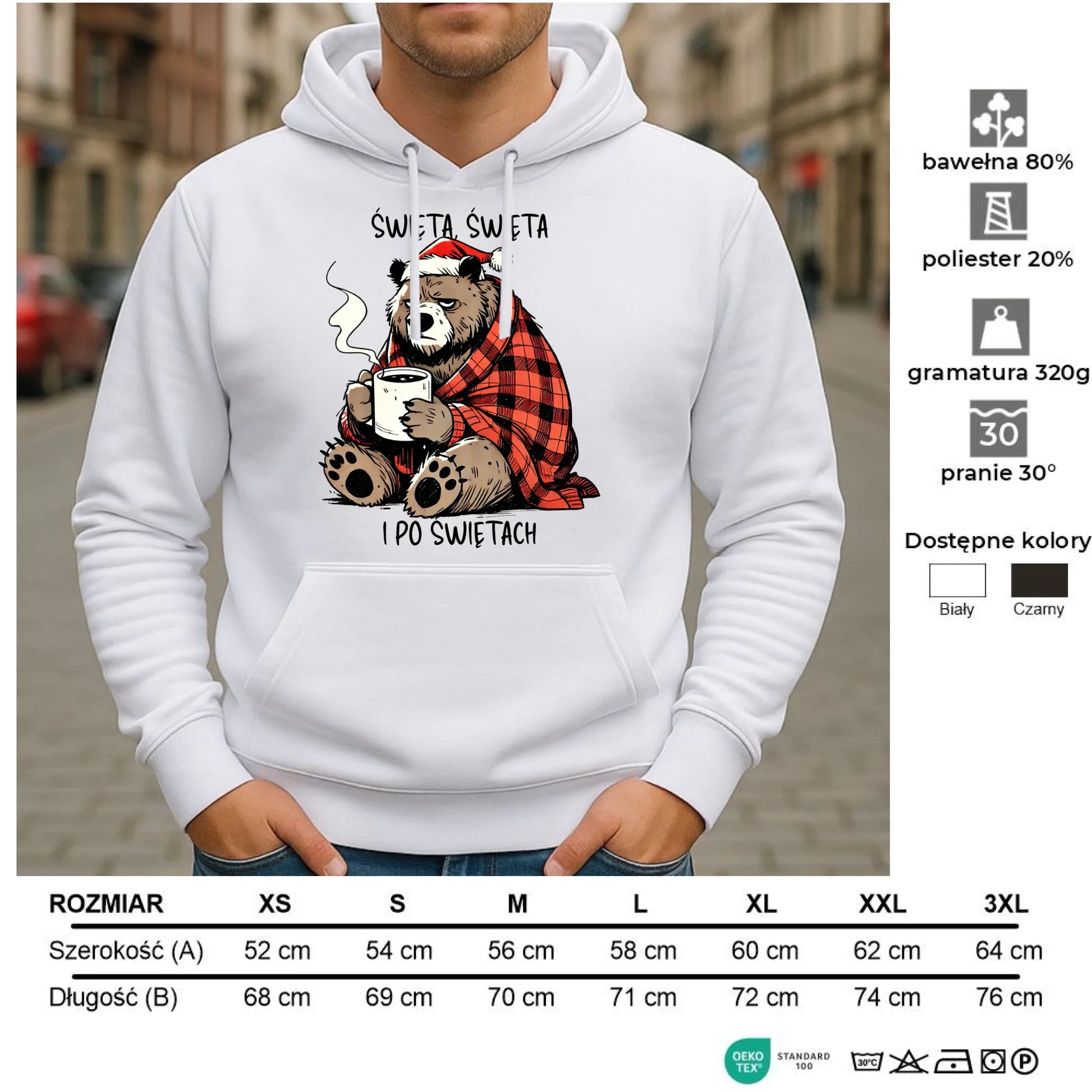 Bluza męska z kapturem świąteczna - Miś Święta, święta i po świętach BN16 - StoryCups.pl