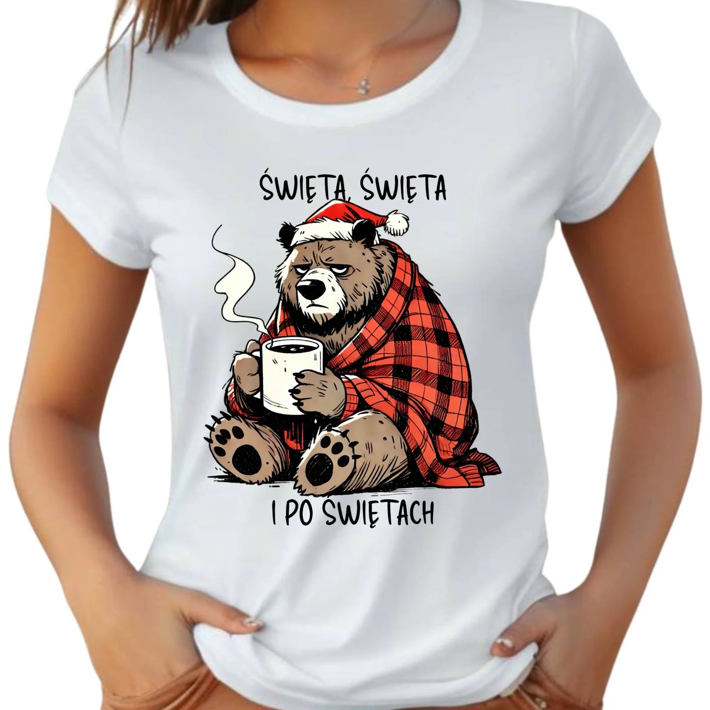 Koszulka damska świąteczna - Miś Święta, święta i po świętach BN16 - StoryCups.pl