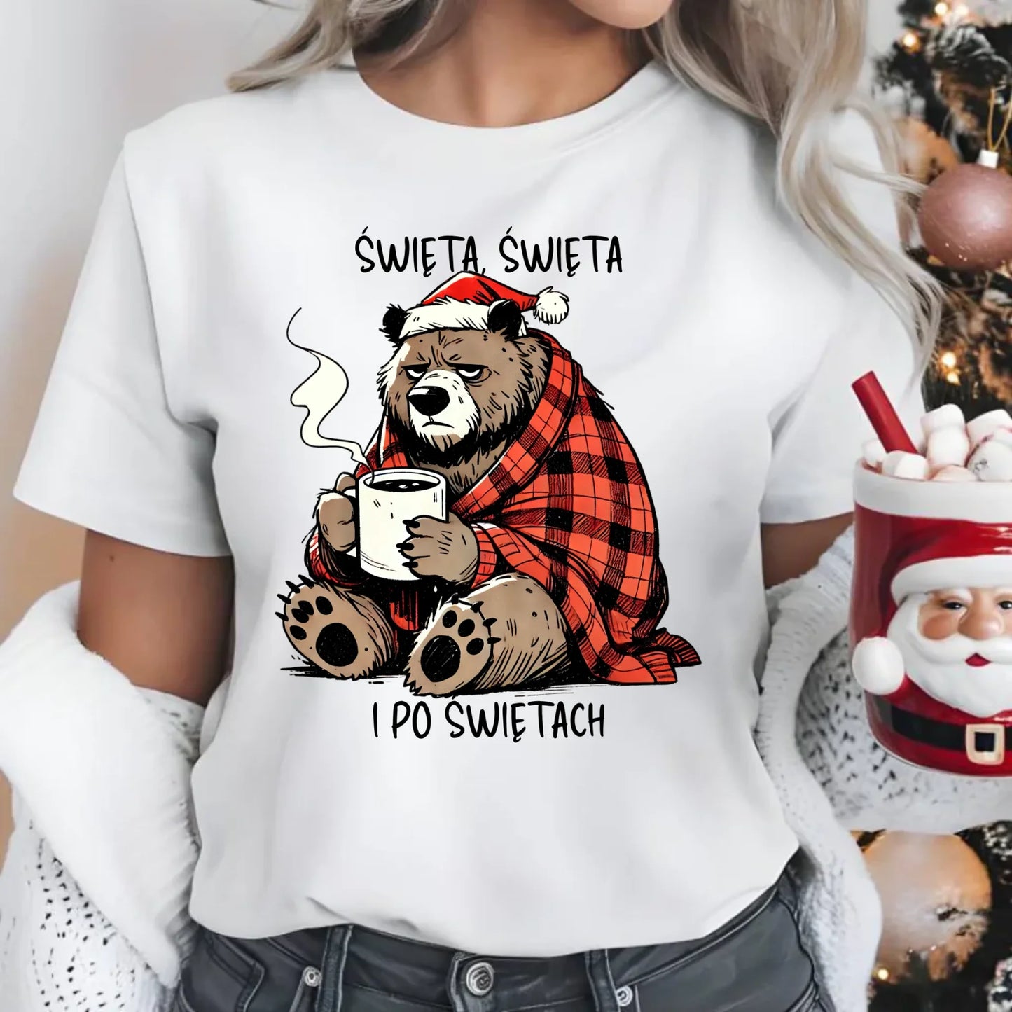 Koszulka damska świąteczna - Miś Święta, święta i po świętach BN16 - StoryCups.pl
