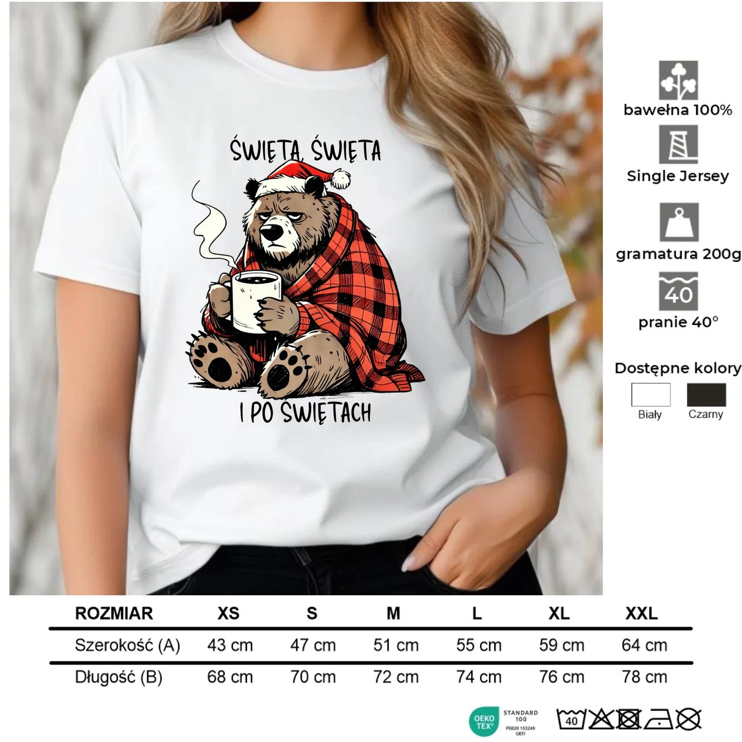 Koszulka damska świąteczna - Miś Święta, święta i po świętach BN16 - StoryCups.pl