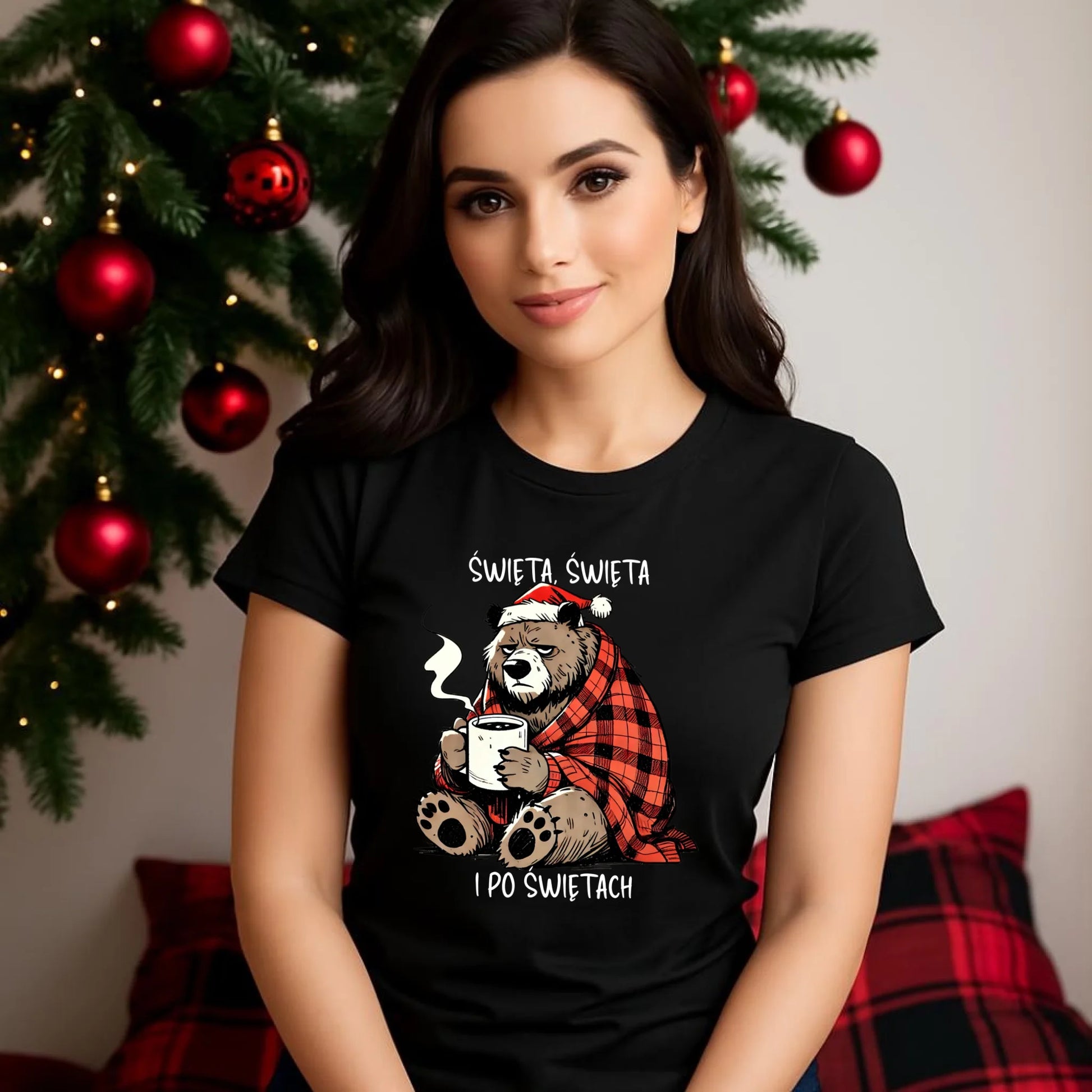 Koszulka damska świąteczna - Miś Święta, święta i po świętach BN16 - StoryCups.pl