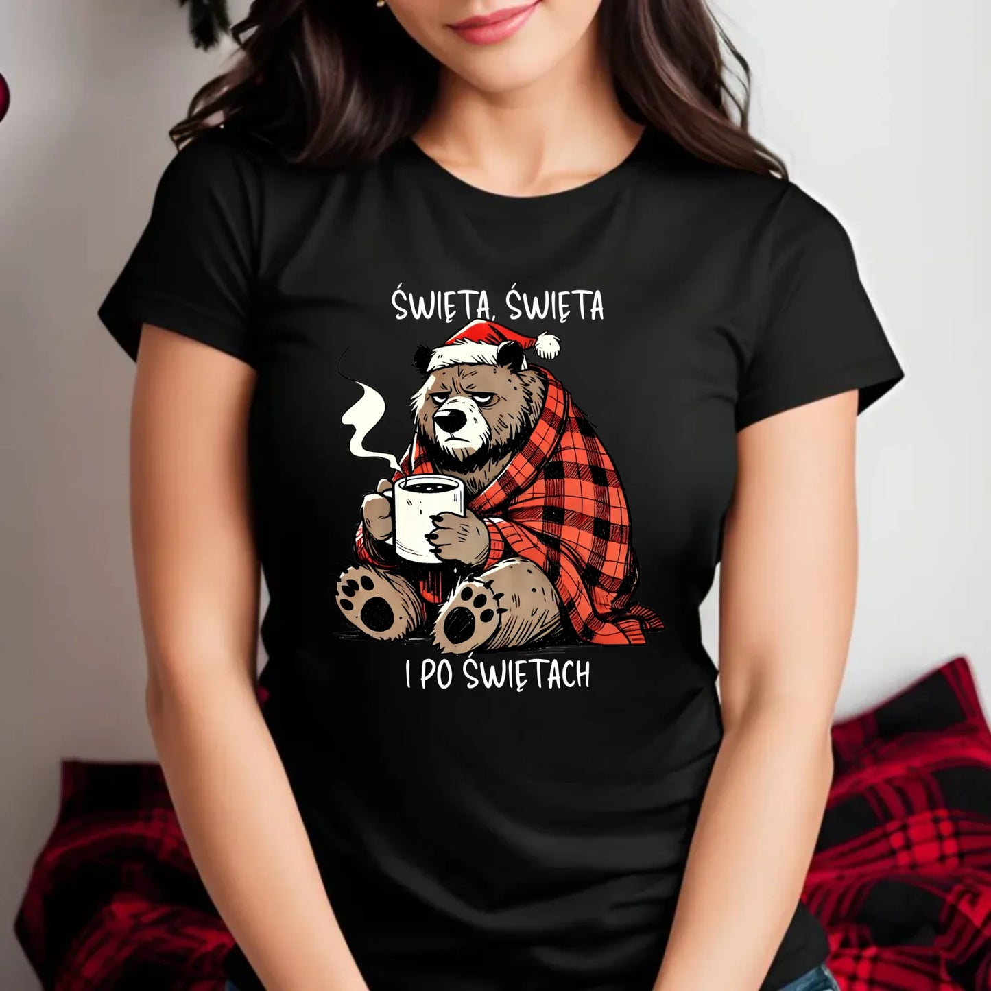 Koszulka damska świąteczna - Miś Święta, święta i po świętach BN16 - StoryCups.pl