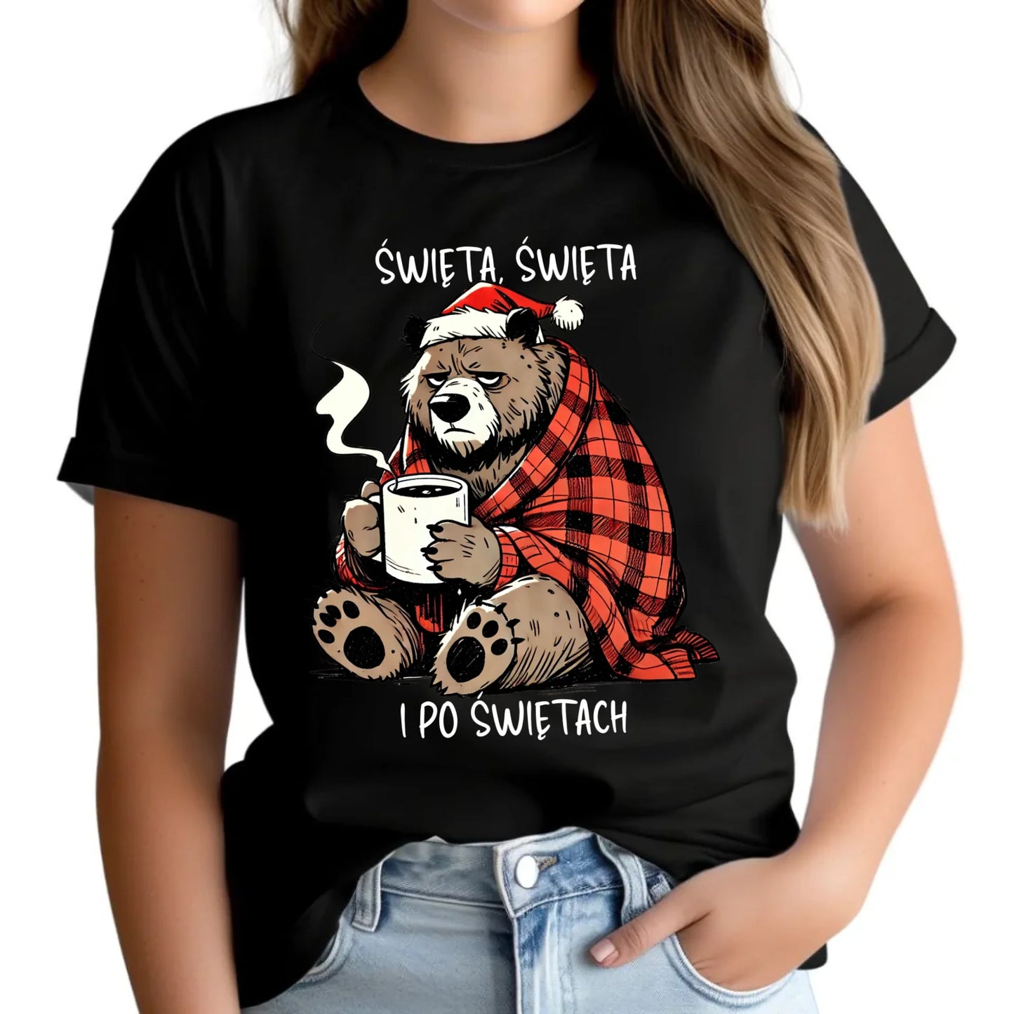 Koszulka damska świąteczna - Miś Święta, święta i po świętach BN16 - StoryCups.pl