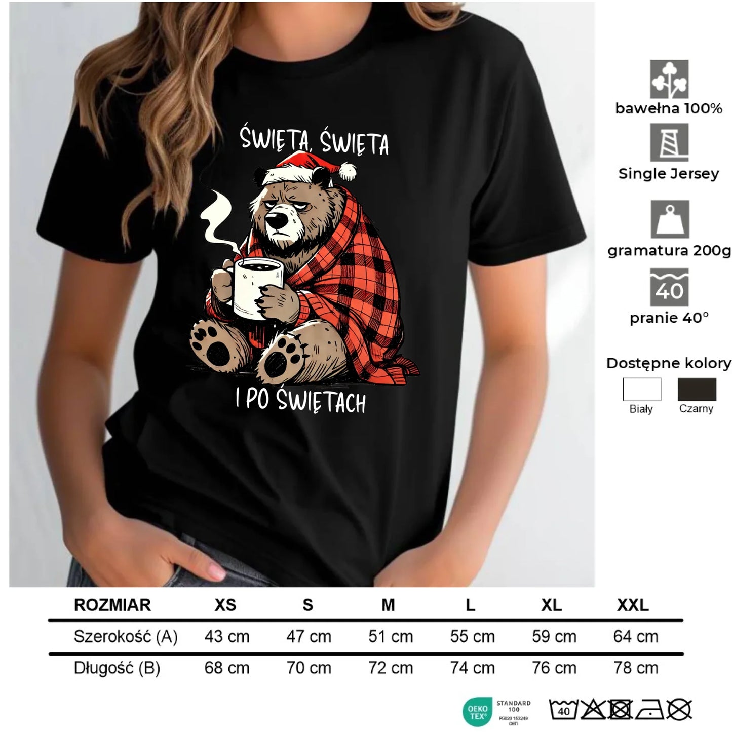 Koszulka damska świąteczna - Miś Święta, święta i po świętach BN16 - StoryCups.pl