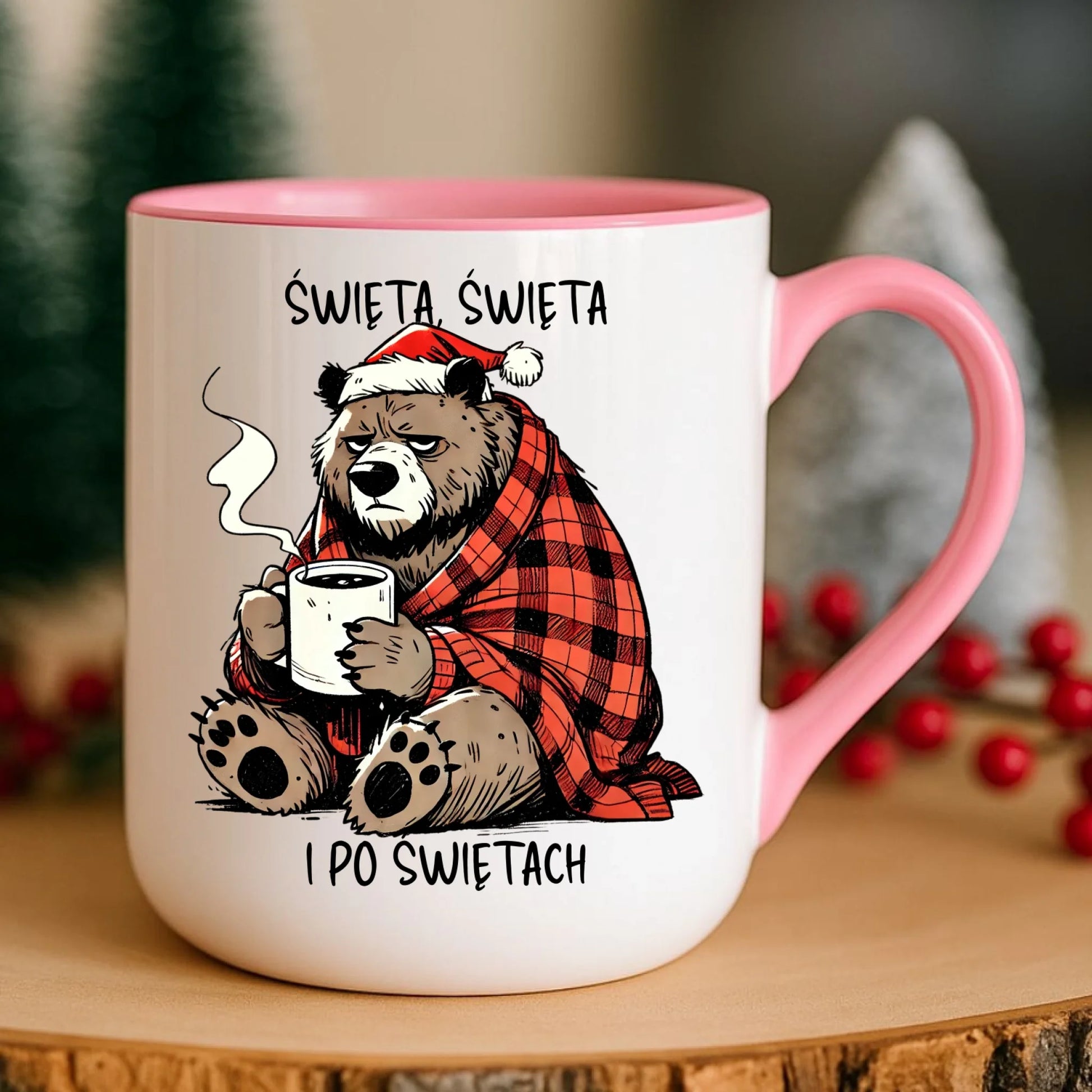Kubek elegant świąteczny - Miś Święta, święta i po świętach BN16 - StoryCups.pl