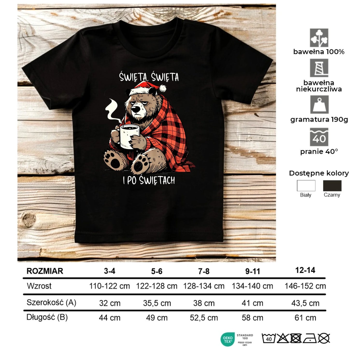 Koszulka dziecięca świąteczna - Miś Święta, święta i po świętach BN16 - StoryCups.pl