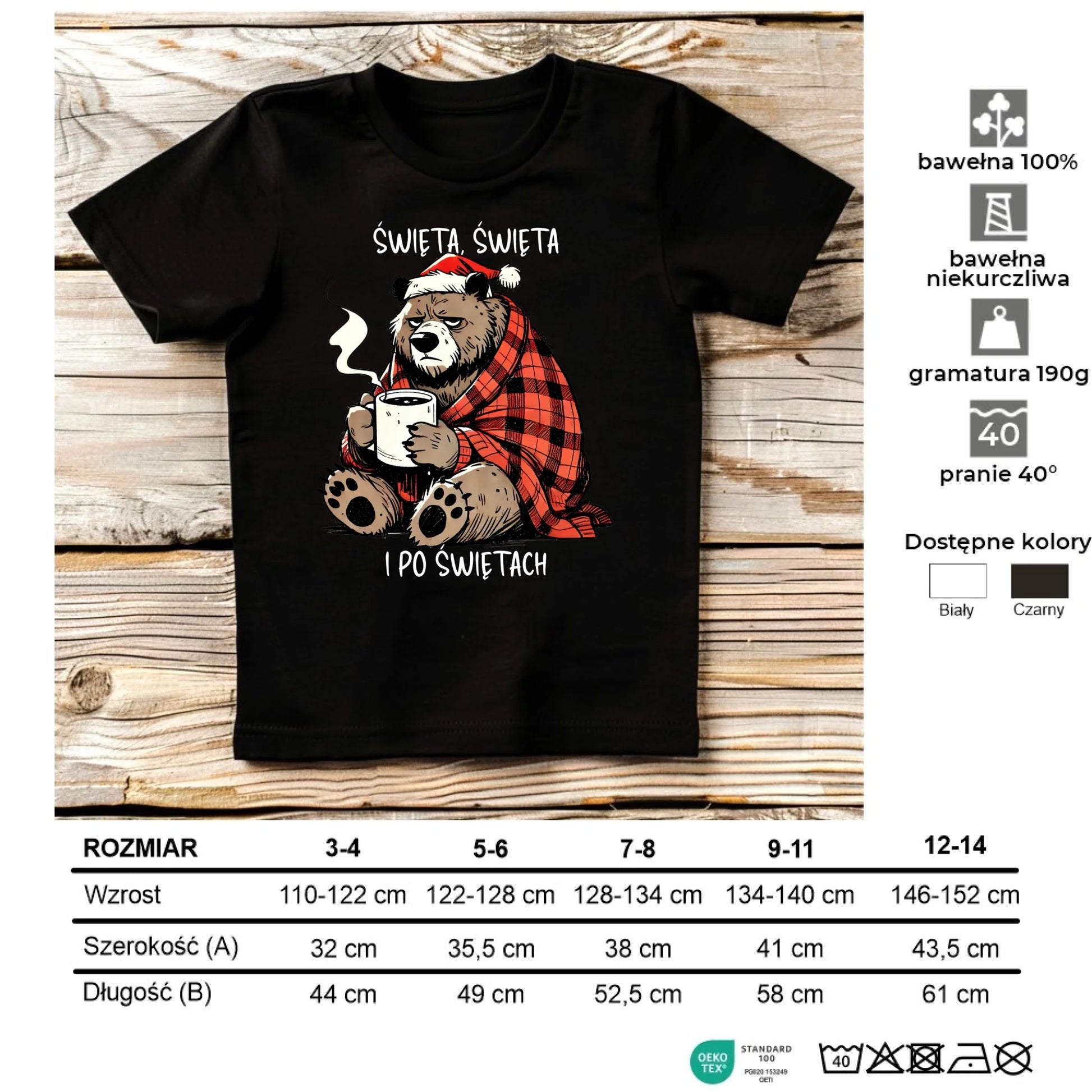 Koszulka dziecięca świąteczna - Miś Święta, święta i po świętach BN16 - StoryCups.pl