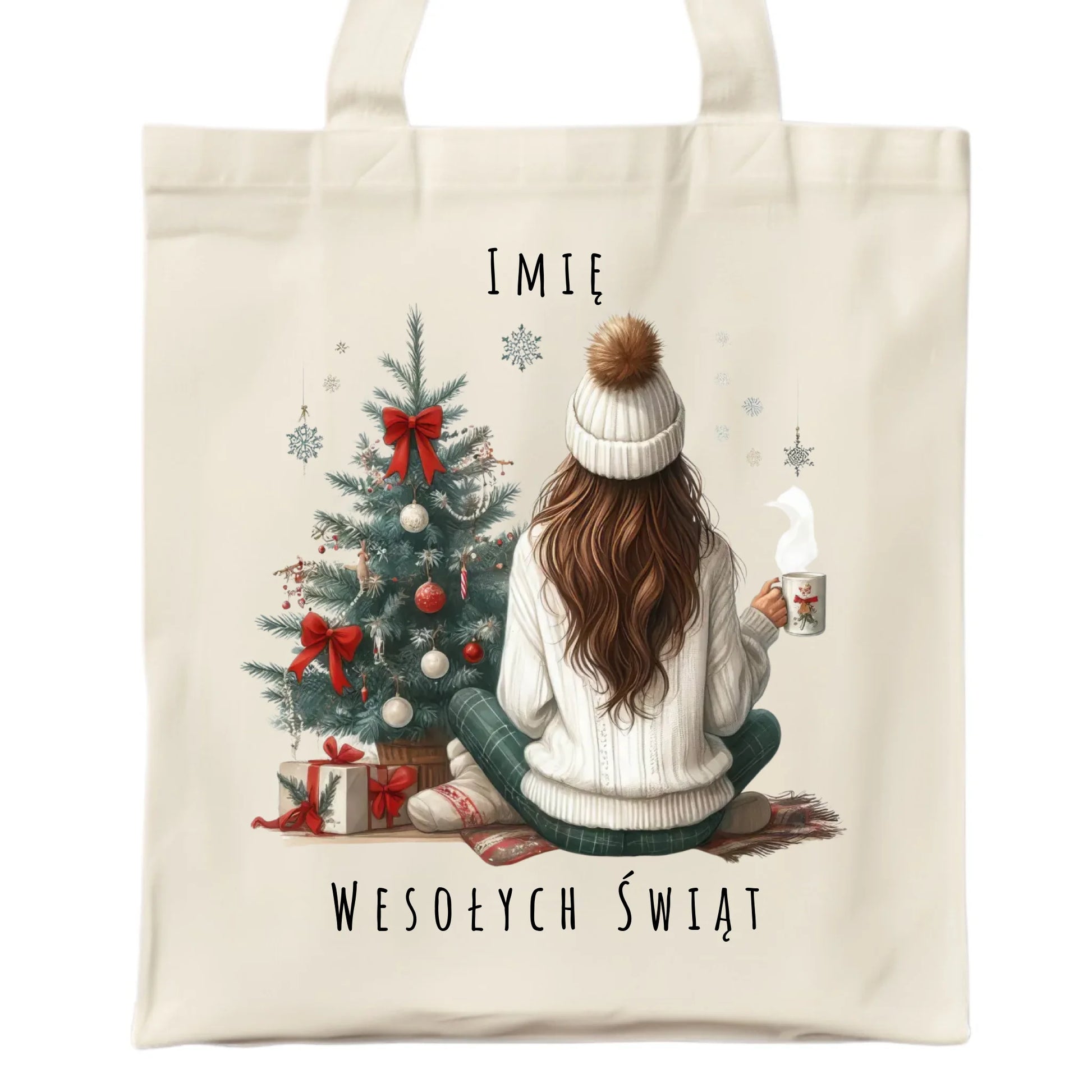 Torba świąteczna - Dziewczyna przy choince - personalizowana BN15 - StoryCups.pl